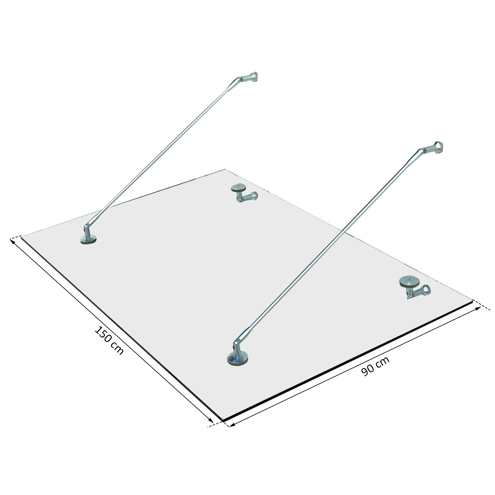 Vordach Glasvordach Türvordach, Gehärtetem Glas, 304 Edelstahl Klarglas 150 x 90 cm