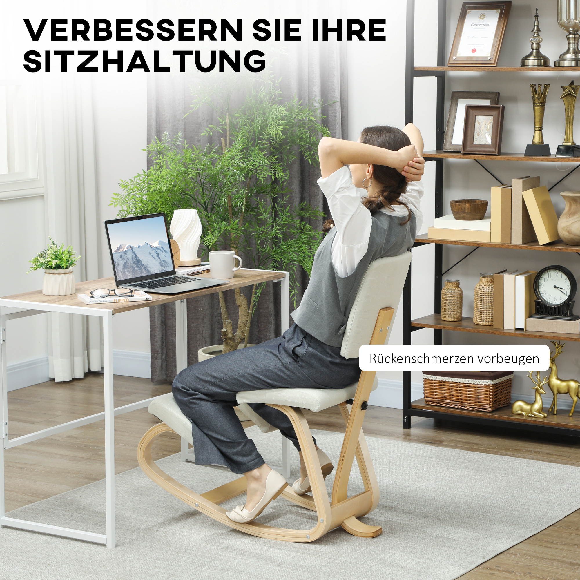 ergonomischer Kniestuhl, Kniehocker Gesundheitsstuhl für Zuhause, Büro, Meditation Creme