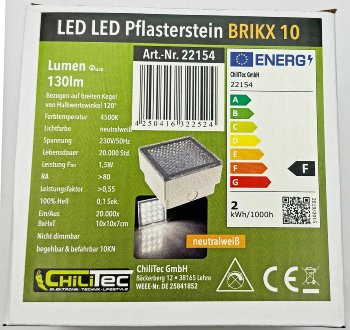 LED Pflasterstein "BRIKX 10" neutralweiß, 10x10x7cm, 130lm, IP67, 230V