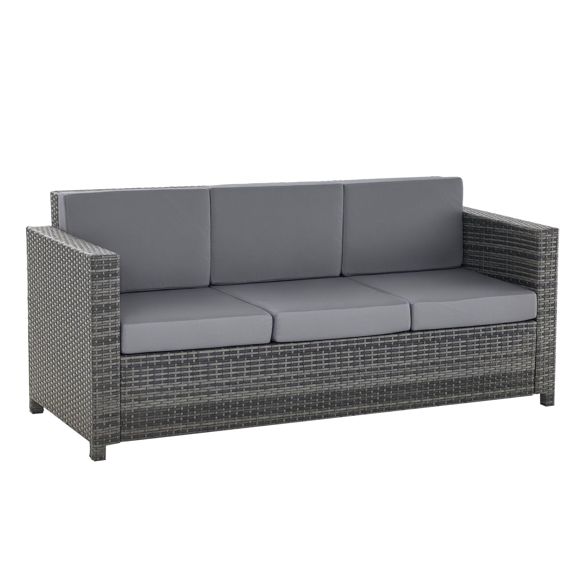 Poly-Rattan Sofa mit Kissen 3-Sitzer Garten Loungesofa Metall Polyester Grau 185 x 70 x 80 cm
