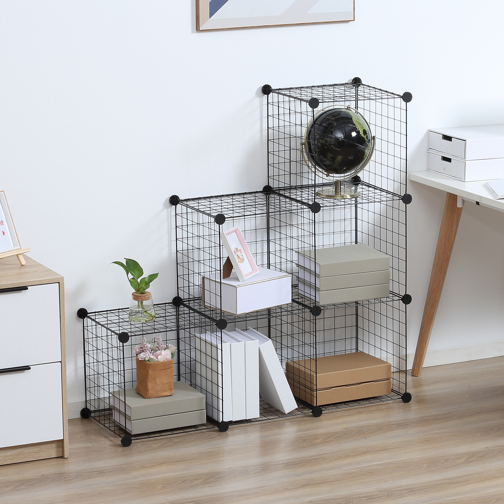 Metallwürfel-Regal, Anpassbarer Würfelschrank für Kleidung, Bücher, Spielzeug, flexibel, 109L x 37B x 109H cm, Schwarz