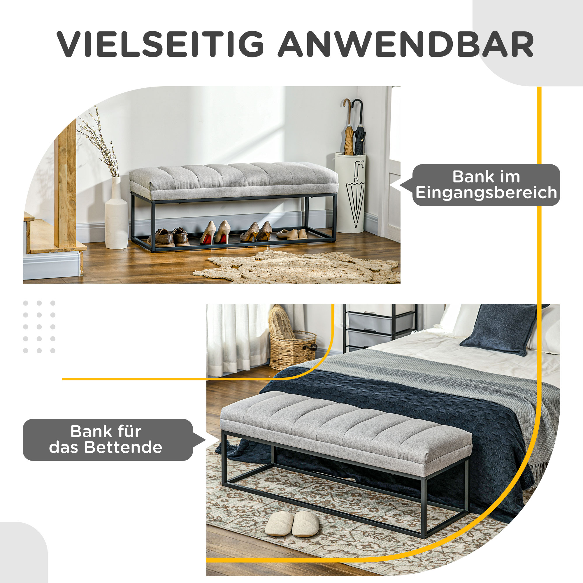 Sitzbank im Industrie-Design, Bettbank, Metallbeine, Rosa + Schwarz