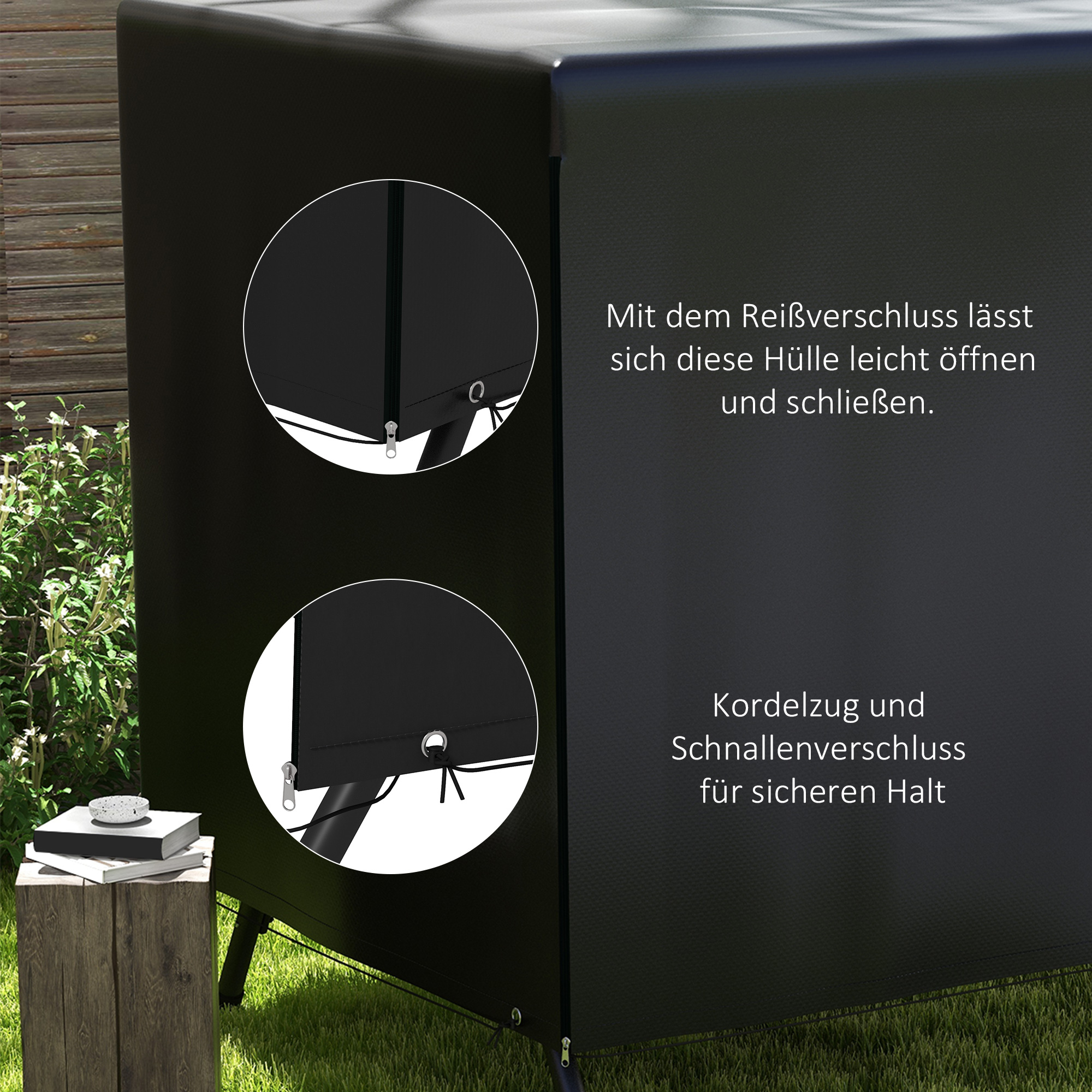 Gartenmöbelabdeckung Abdeckung Schutzhülle für Outdoor-Möbel, 215 cm x 155 cm x 150 cm, Schwarz
