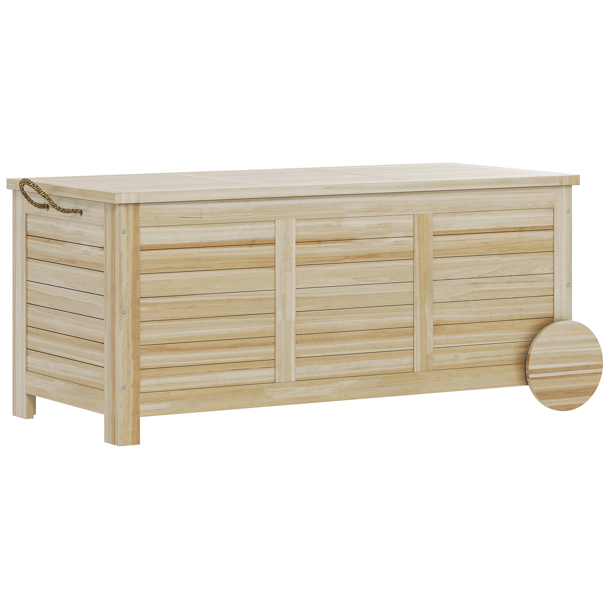 185 L Außenlagerbox, Lagerkiste mit Rädern, wetterbeständig, Tannenholz, 110 x 50 x 50 cm, Hellbraun