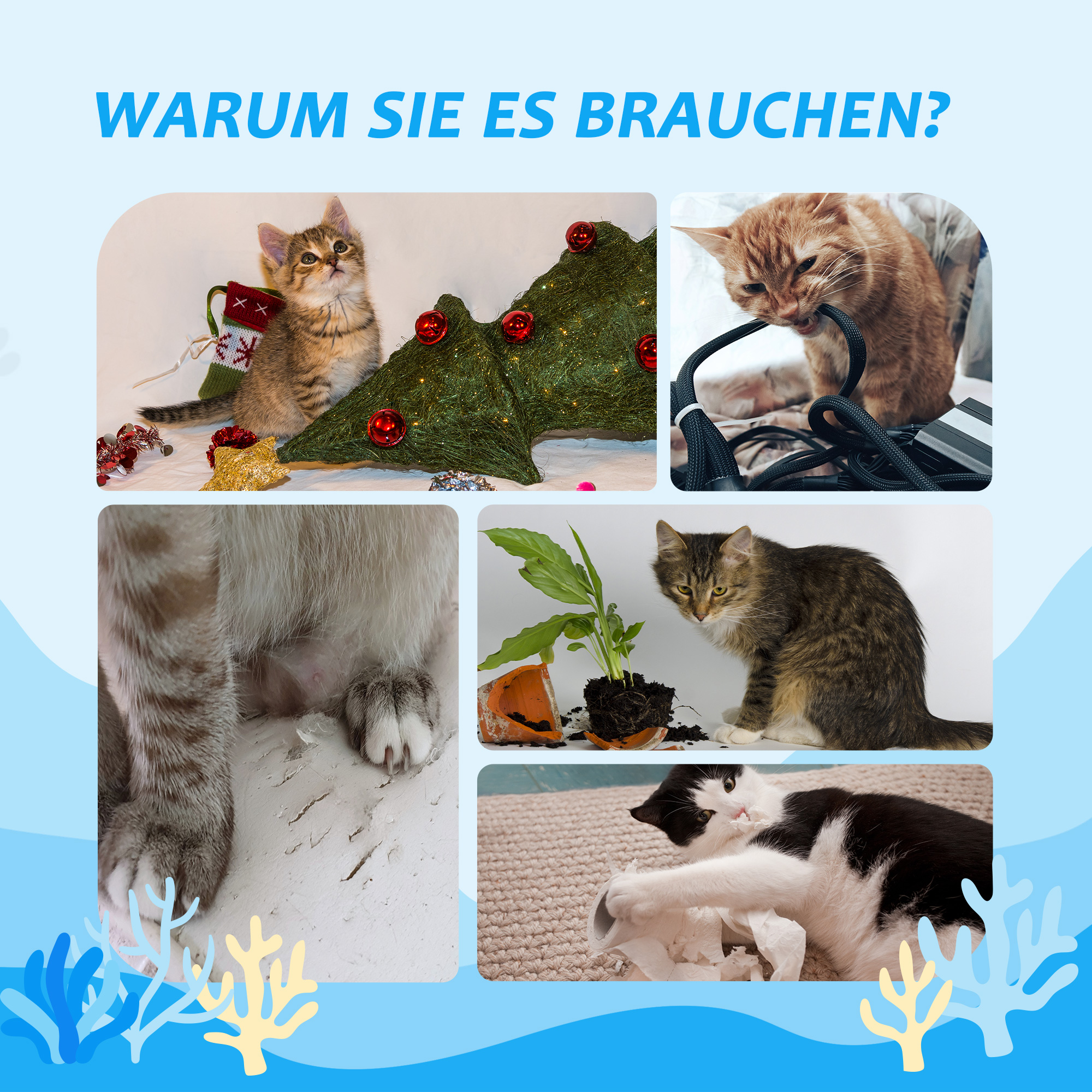 Kratzbaum, deckenhoch, Katzenhaus, zwei Plattformen, Hängematte, Kippschutz, hellbraun+beige, 40 x 40 x 260 cm