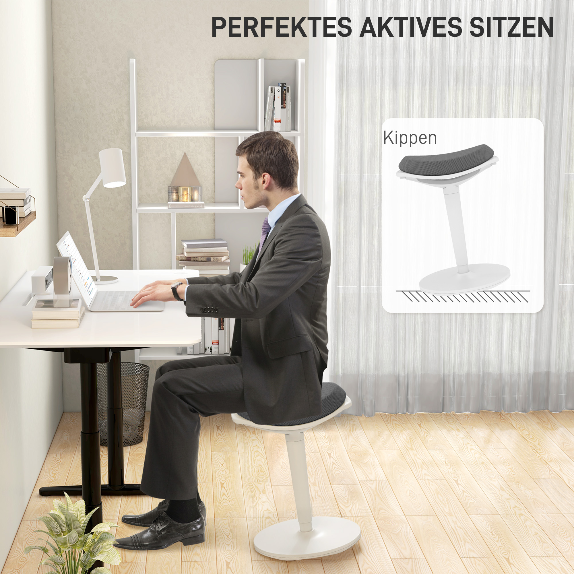 Bürohocker, ergonomischer Stehhocker, höhenverstellbar, bis 120 kg, 42,5 x 35,5 x 56,5-71,5 cm, Grau