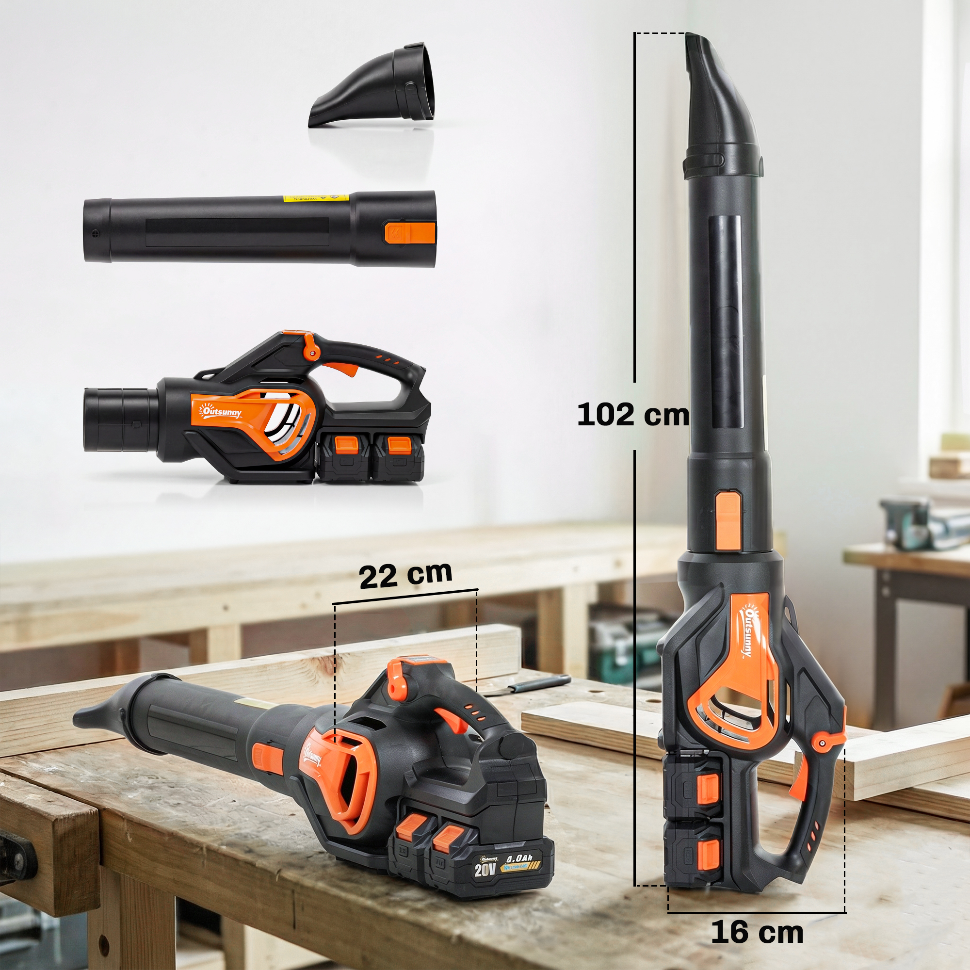 Akku-Laubsauger 20V Kabellos Laubbläser mit 2x4.0Ah Akku & Ladegerät Turbo-Boost 162,7 km/h Blasgeschwindigkeit