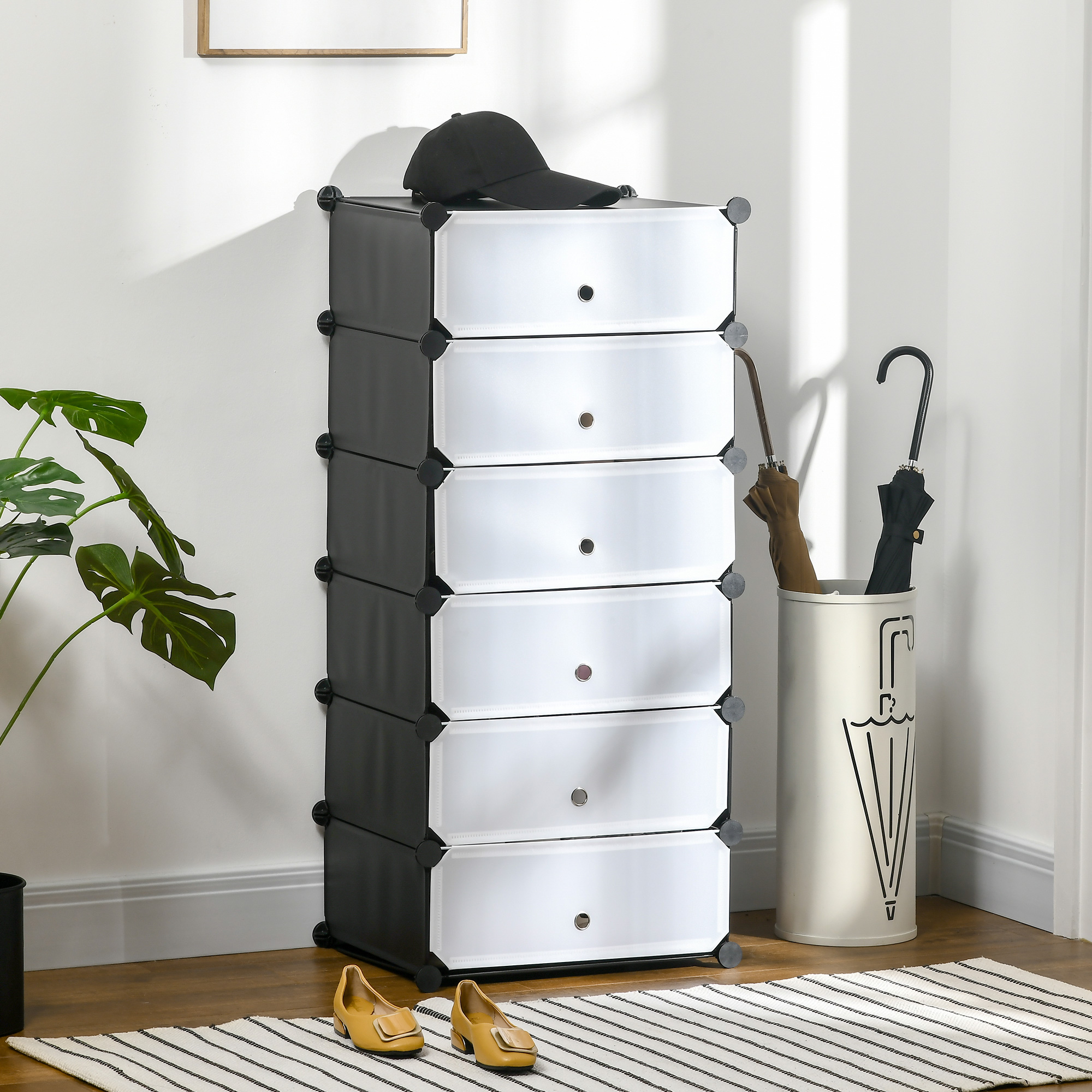 Modulares Regalsystem für 6 Paar Schuhe, 49 cm x 36,5 cm x 108 cm, Schwarz