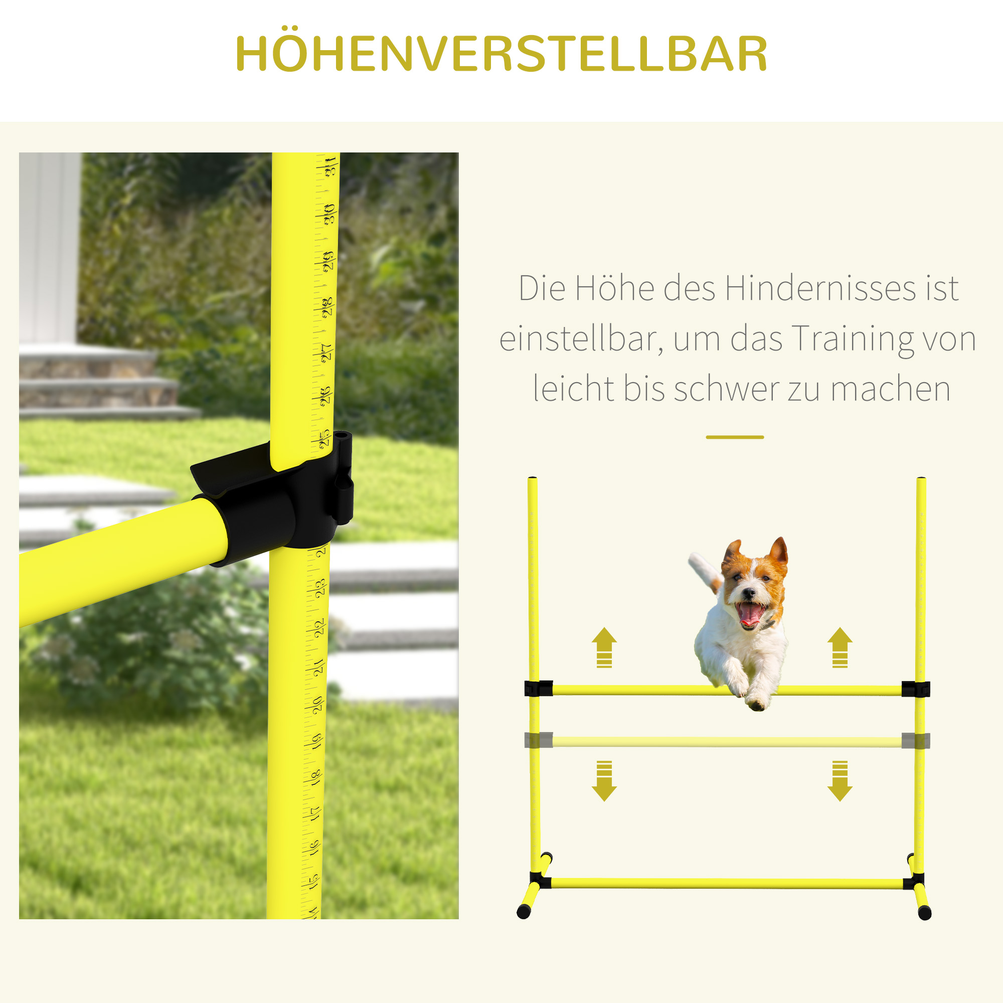 Hunde Agility-Set, Hürden/Slamonstangen/Bodenstangen, Tragetasche, robust, Gelb