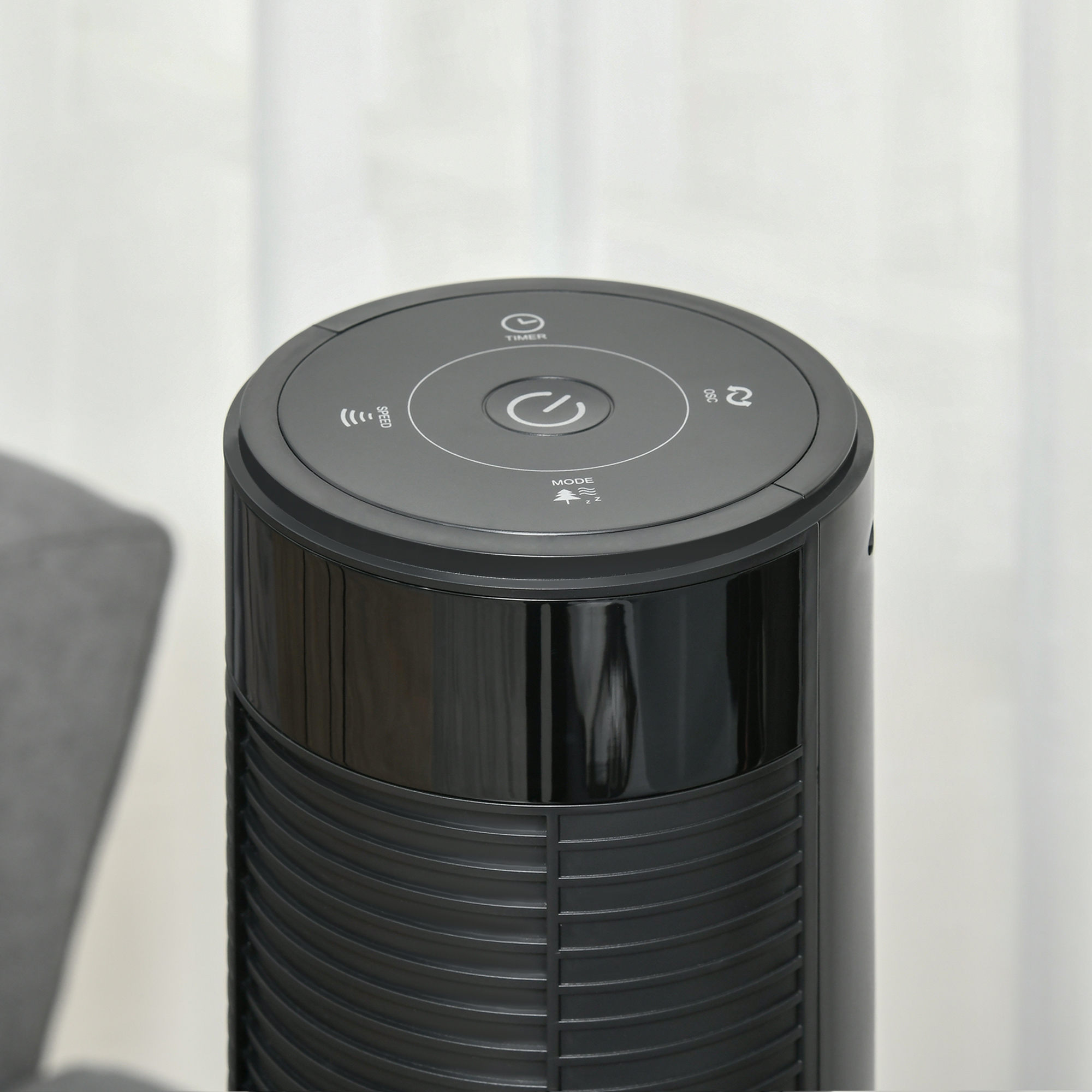 Turmventilator leise mit Fernbedienung 117 cm 70° Oszillierende Ventilator Standventilator mit 4 Modi, 3 Geschwindigkeiten, 12 Std.-Timer, LED-Anzeige, Schwarz