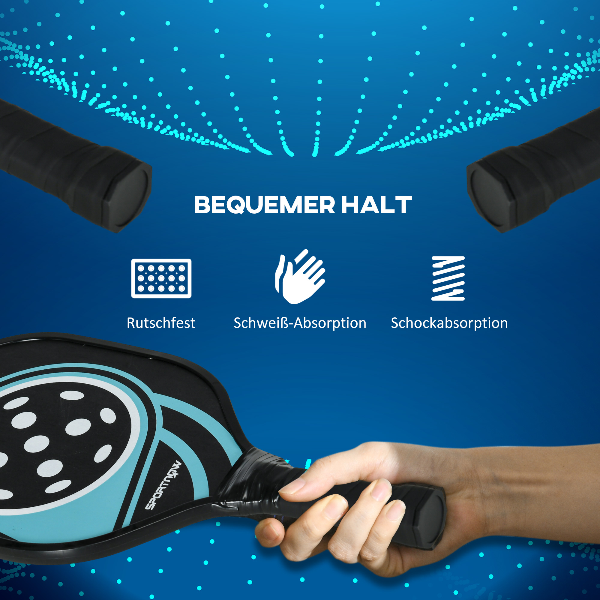 Pickleball-Set mit 4 Schlägern, 4 Bällen, Tragetasche, leicht und robust, Blau+Schwarz