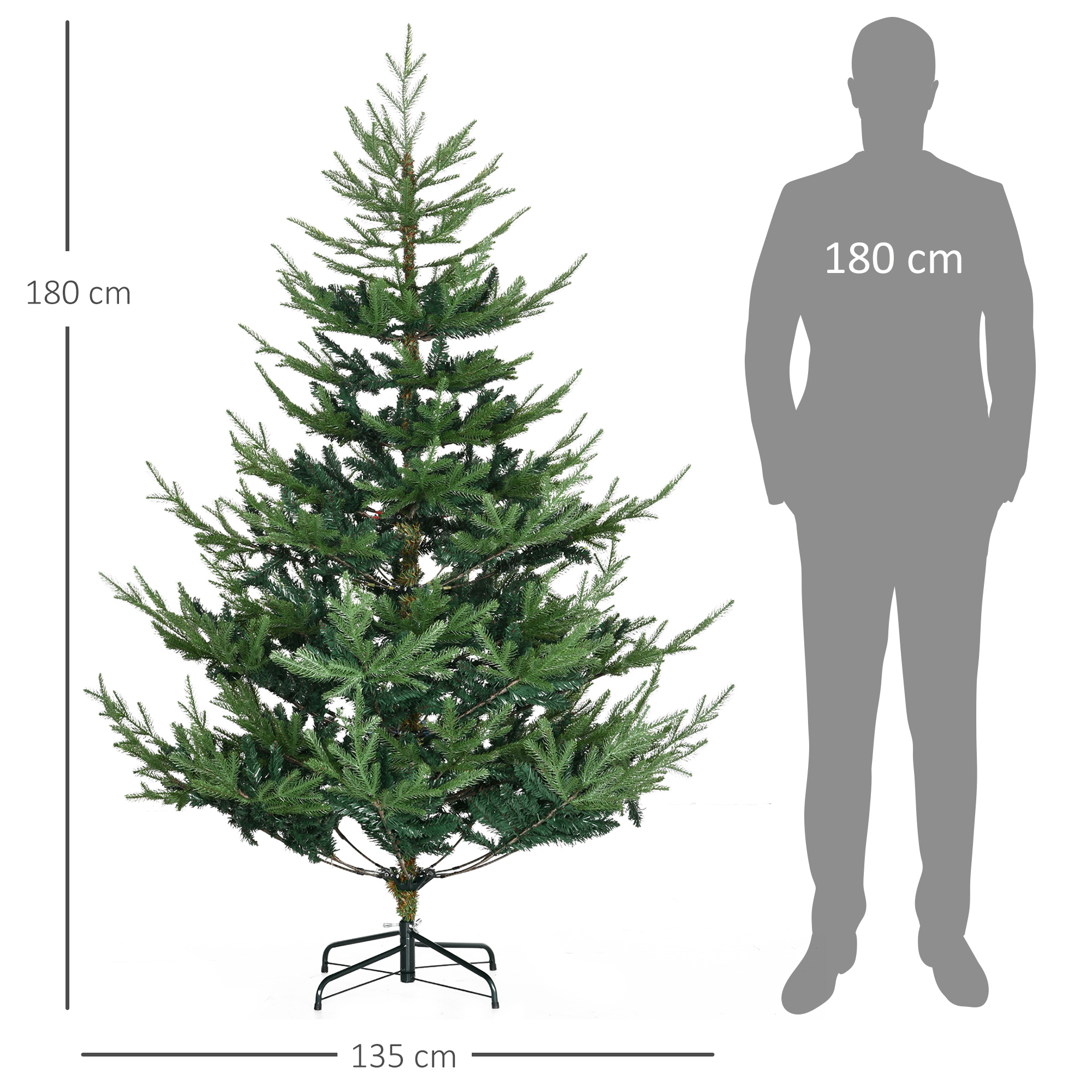 Künstlicher Weihnachtsbaum 180 cm Kieferbaum künstlich mit 795 Spitzen, klappbar Füße Stahlrahmen