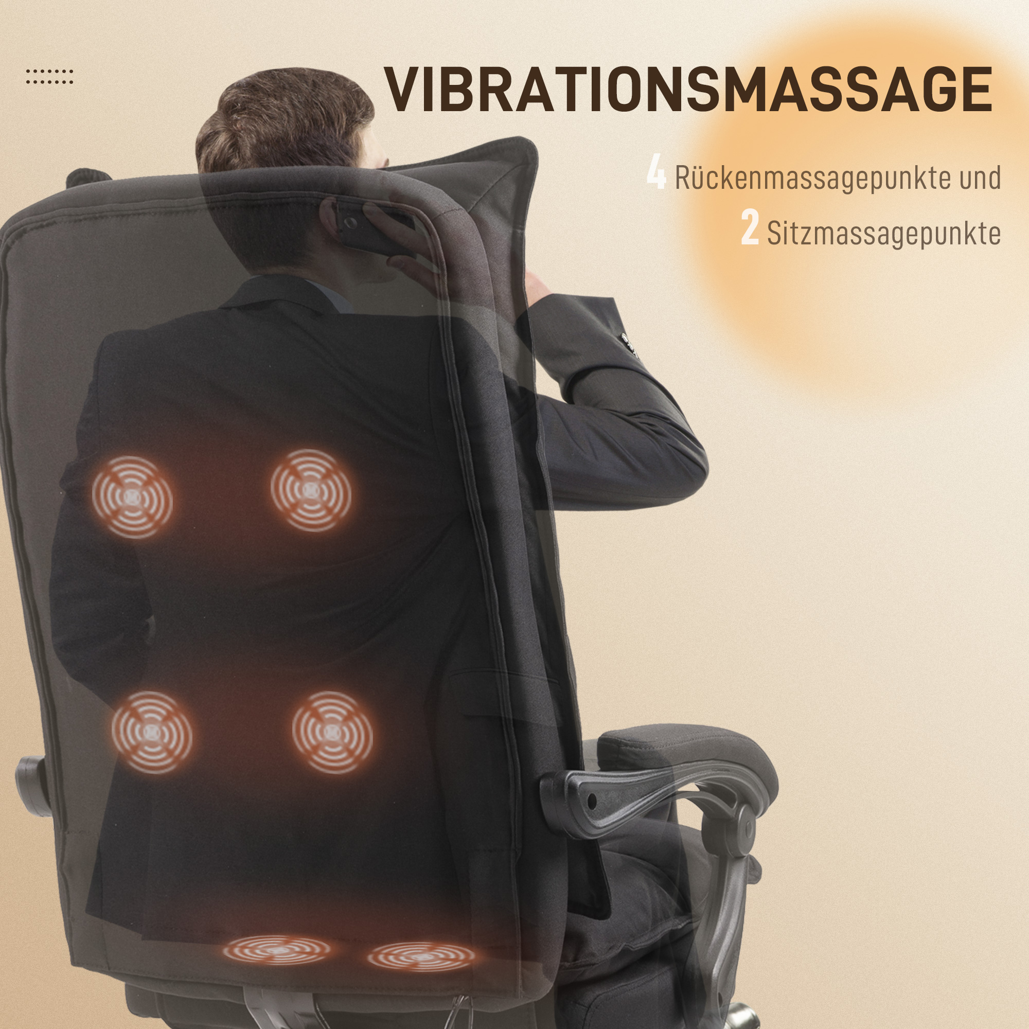 Bürostuhl mit Massagefunktion, Ergonomischer Schreibtischstuhl mit Liege- & Drehfunktion, mit Fußstütze, Schwarz