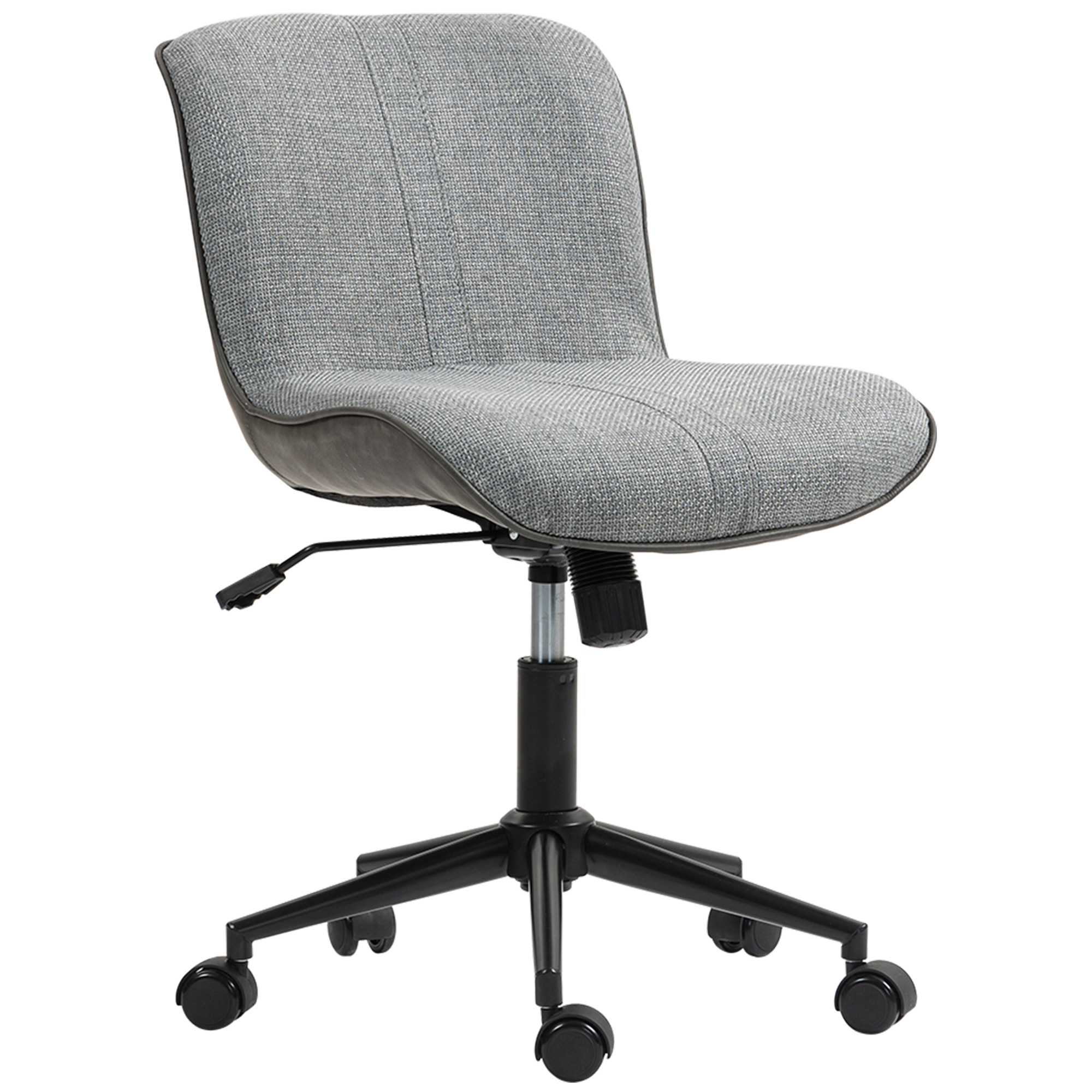 Armloser Bürostuhl, gepolstert, höhenverstellbar, drehbar, rollbar, Grau