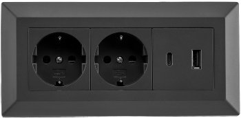 2-fach Steckdosenblock, USB-A+C, schwarz / 250V~/ 16A, Aufbaumontage, USB 3,1A, PD