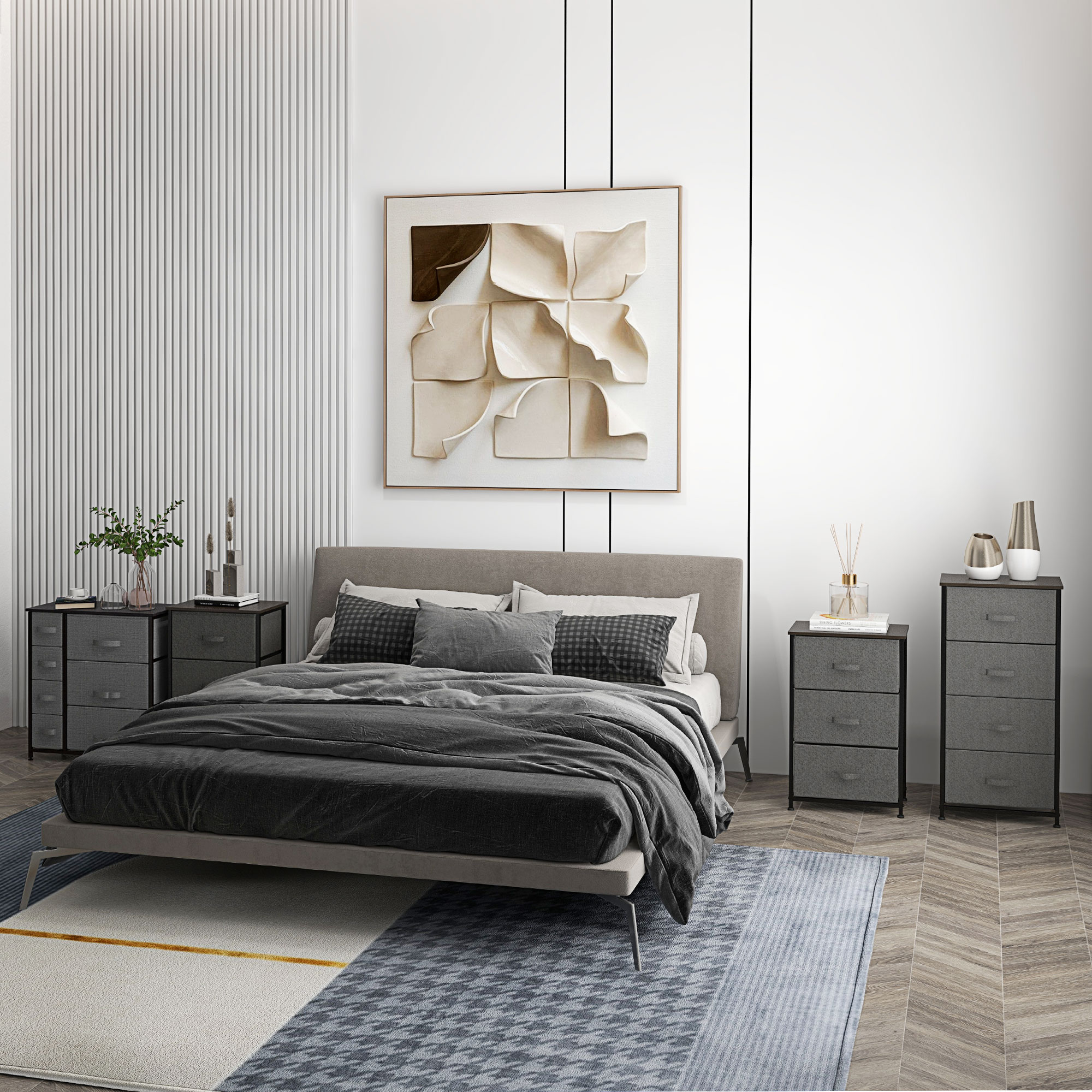 Kommode mit 7 faltbaren Stoffschubladen, Vlies, Metallgestell, 63,5 x 30 x 71 cm, Dunkelgrau