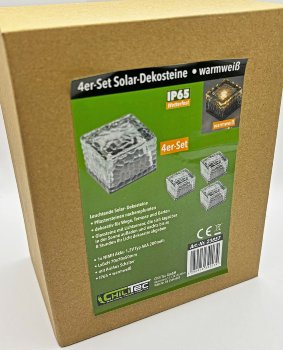 Solar Dekosteine IP65, 4er Set / mit Dämmerungssensor, Warmweiß