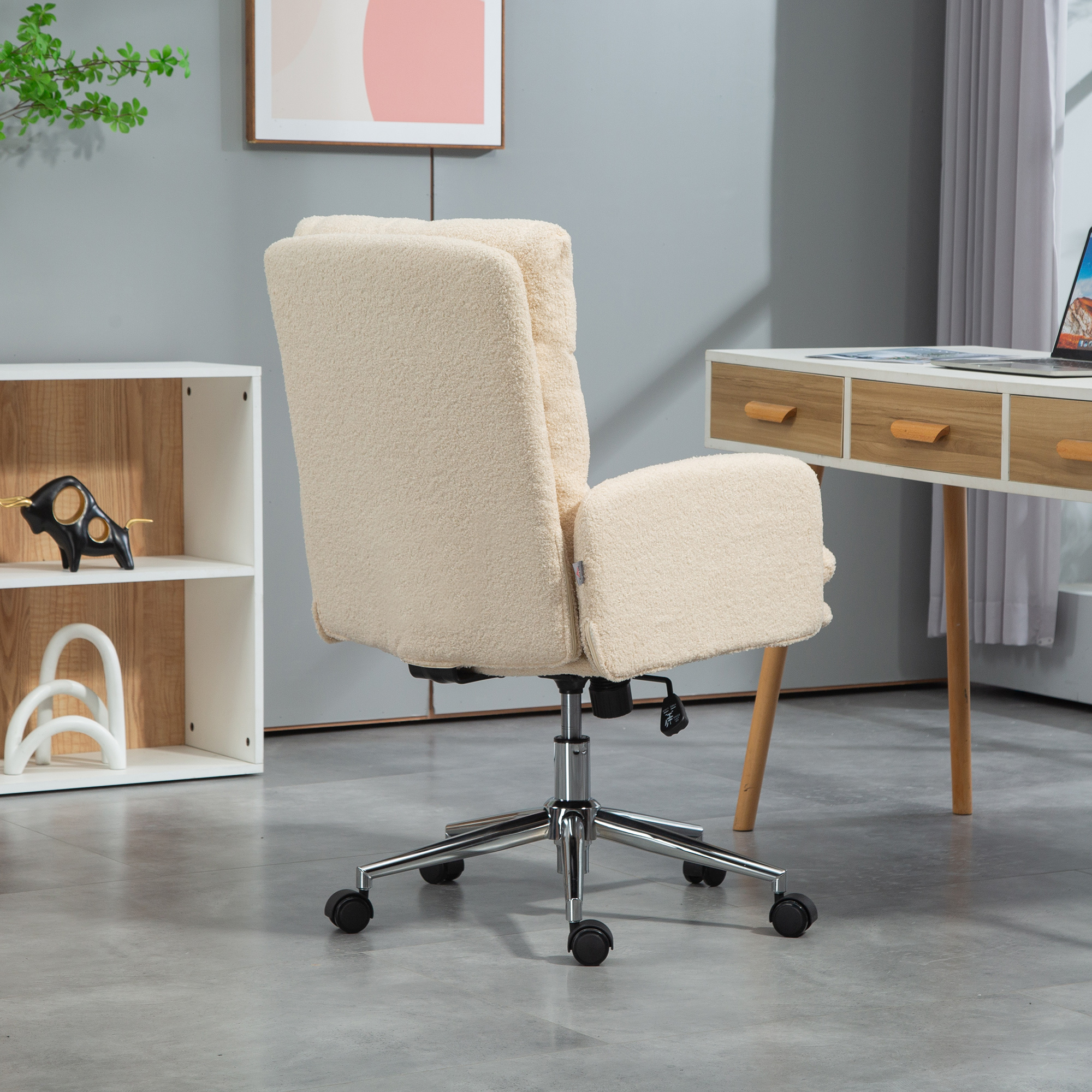 Bürostuhl, Schreibtisch-Polsterstuhl, Kippfunktion, drehbar, rollbar, Cremeweiß