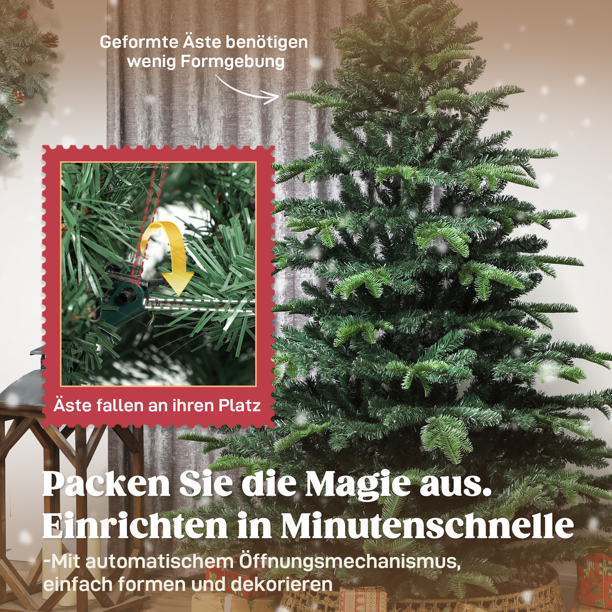 Künstlicher Weihnachtsbaum mit realistischen Zweigen, Kunst-Tannenbaum mit faltbarem Ständer, flammenhemmend, Kunststoff, Metall, Grün