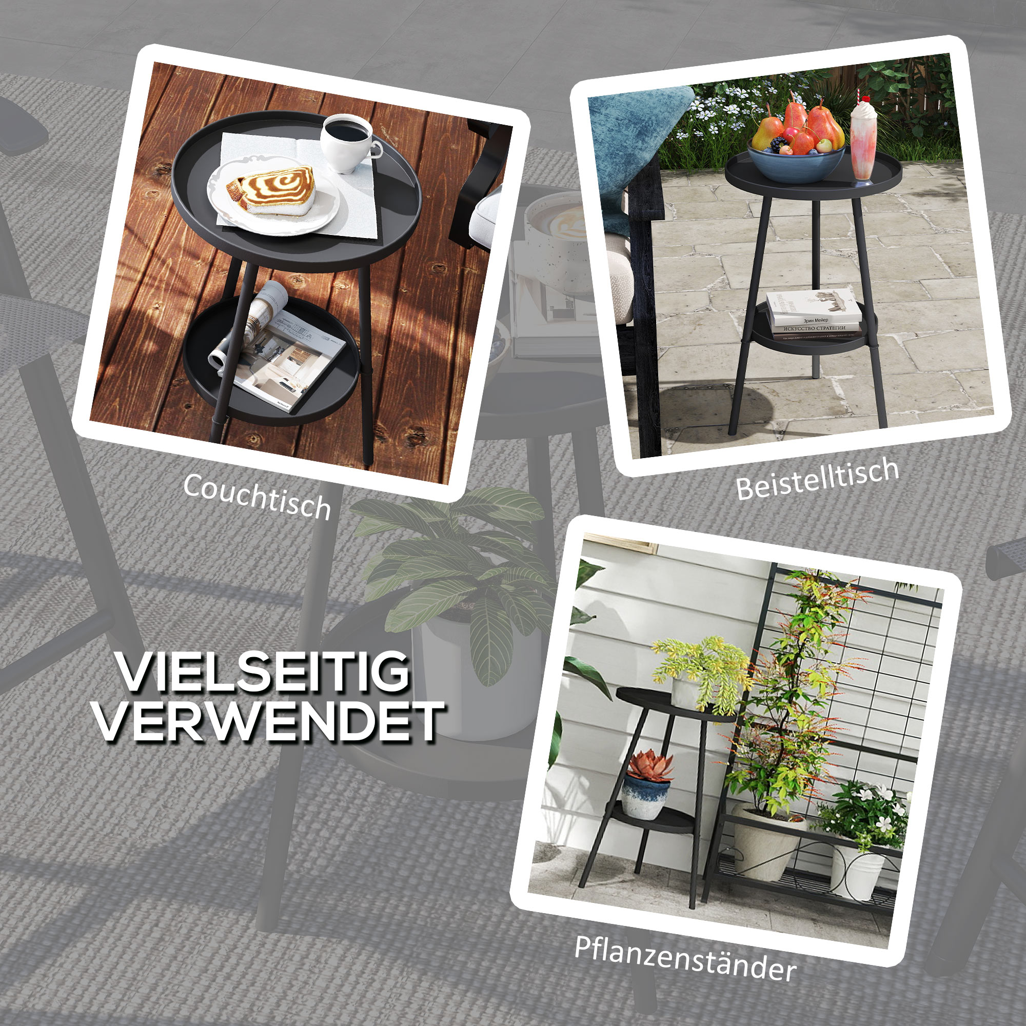 Beistelltisch Garten Zweistufig Gartentisch mit erhöhten Kanten runder Balkontisch Ø32 x 51H cm