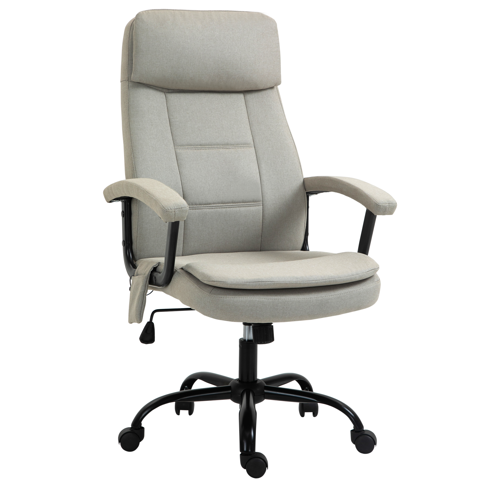 Bürostuhl Massage höhenverstellbarer Chefsessel Gamingstuhl mit Massagefunktion, ergonomischer Drehstuhl Massage Sessel Lendenwirbelsäulenmassage Leinen-Gefühl Beige 63 x 70 x 112-121 cm