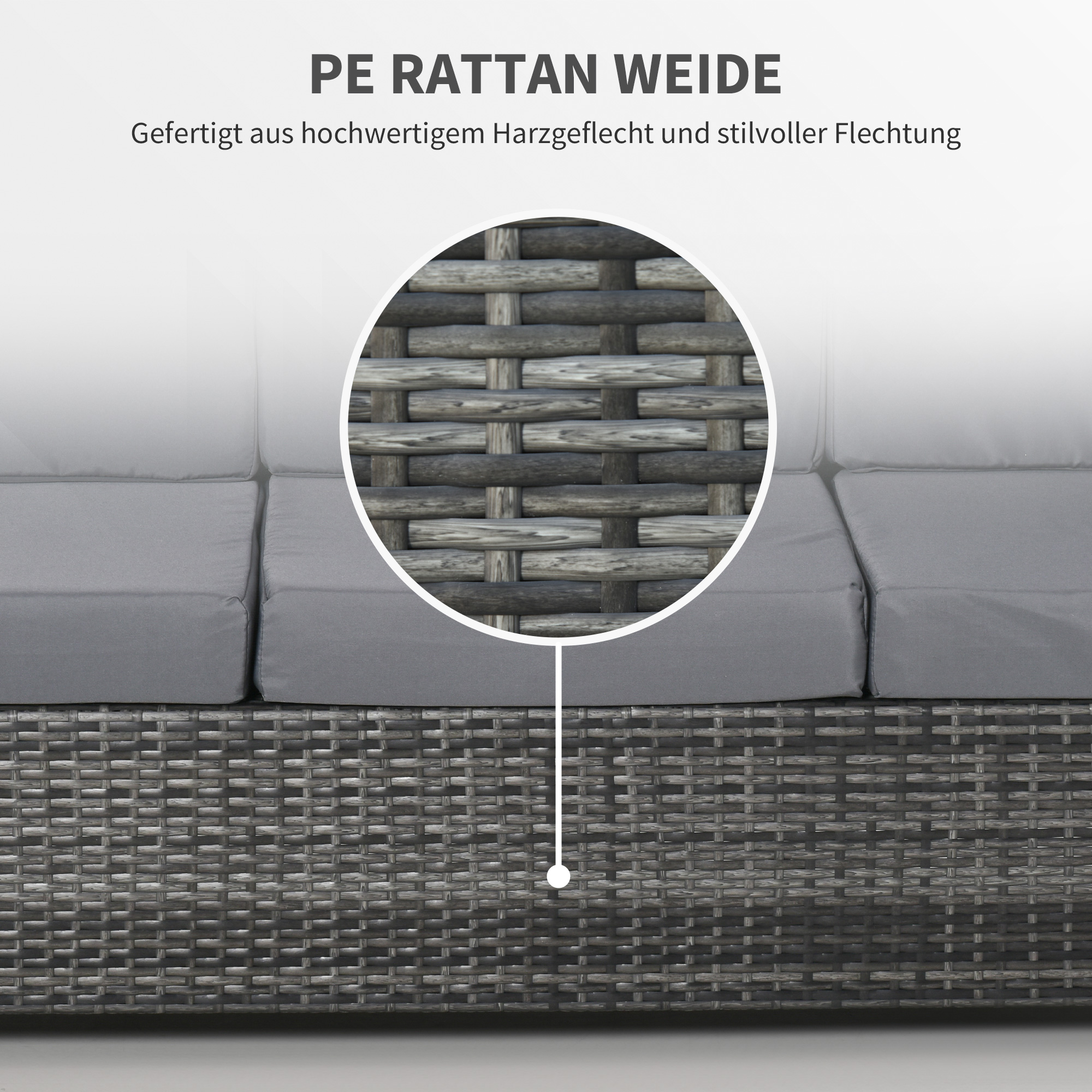 Poly-Rattan Sofa mit Kissen 3-Sitzer Garten Loungesofa Metall Polyester Grau 185 x 70 x 80 cm