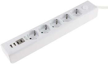 Steckdosenleiste mit Ladebuchsen für USB / USB-A /USB-C,5-fach, weiß, 1,5m Kabel