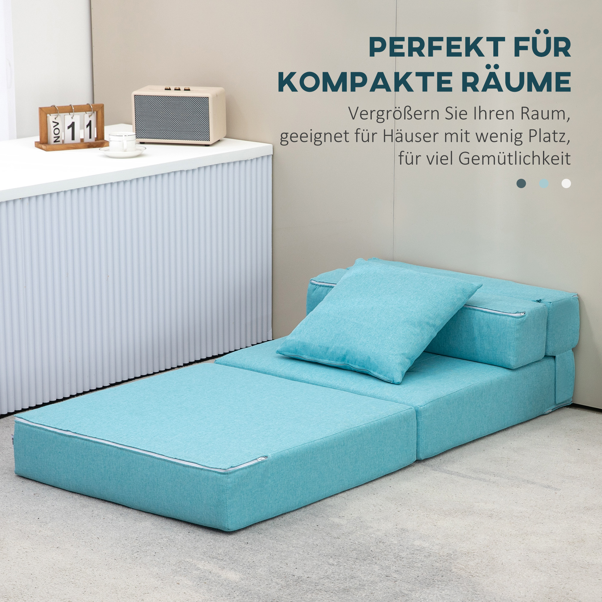 Schlafsessel Relaxsessel Gästebett. abnehmbarer Bezug, 70 cm x 70 cm x 61 cm, Hellblau