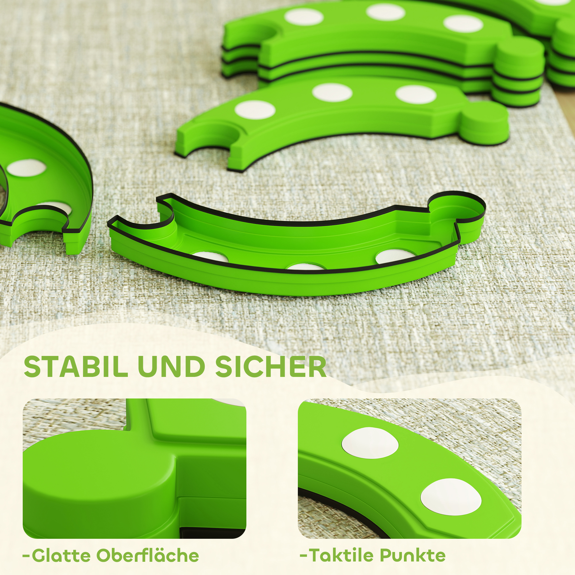 Balancebalken, 6 gebogene Segmente, sensorische Erhebungen, 50 kg Tragkraft, Grün