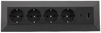 4-fach Steckdosenblock, USB-A+C, schwarz, 250V~/ 16A, Aufbaumontage, USB 3,1A, PD