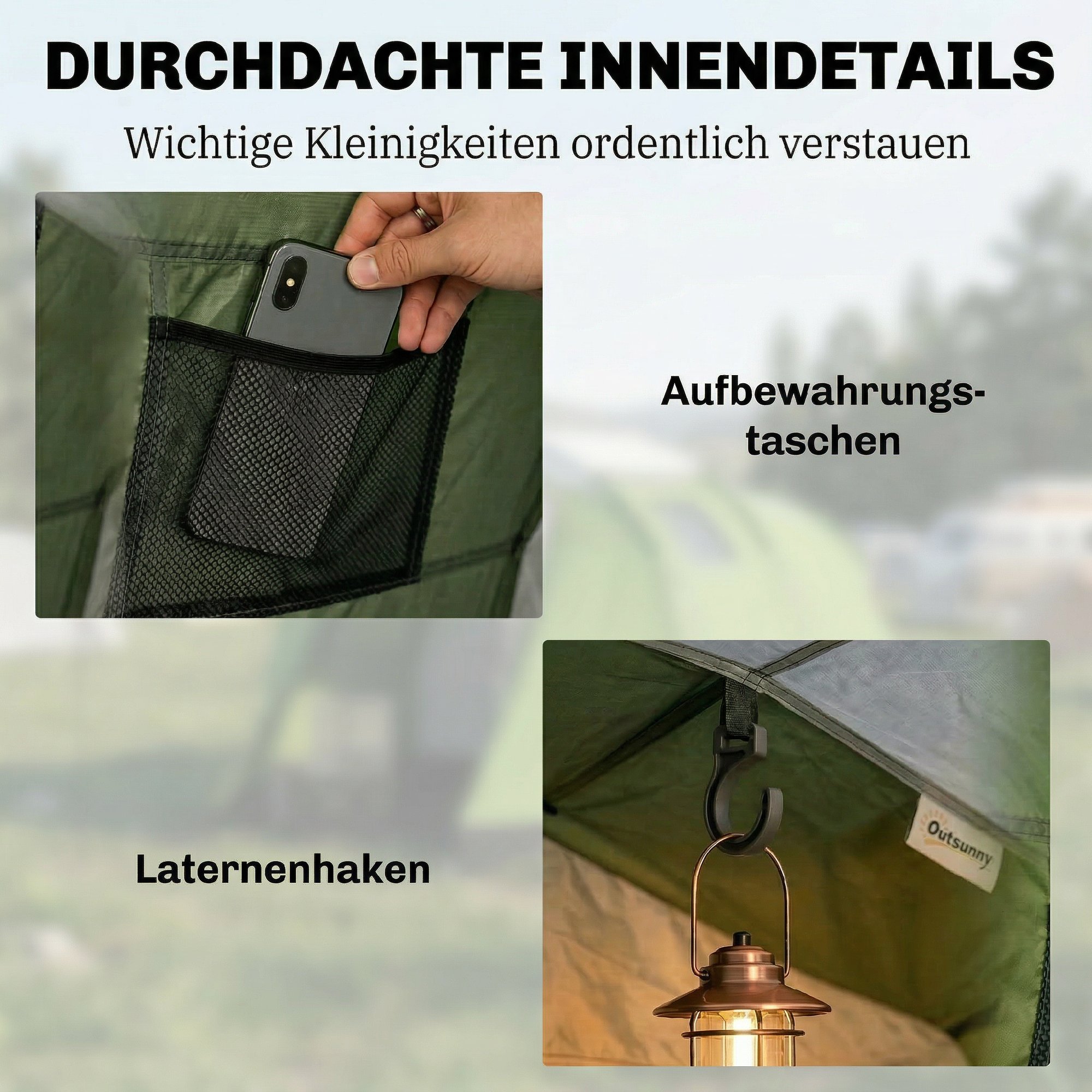 Campingzelt für 3-4 Personen stabil 3000mm wasserdicht Familienzelt mit Schlafkabine Vorraum Wohnbereich Grün