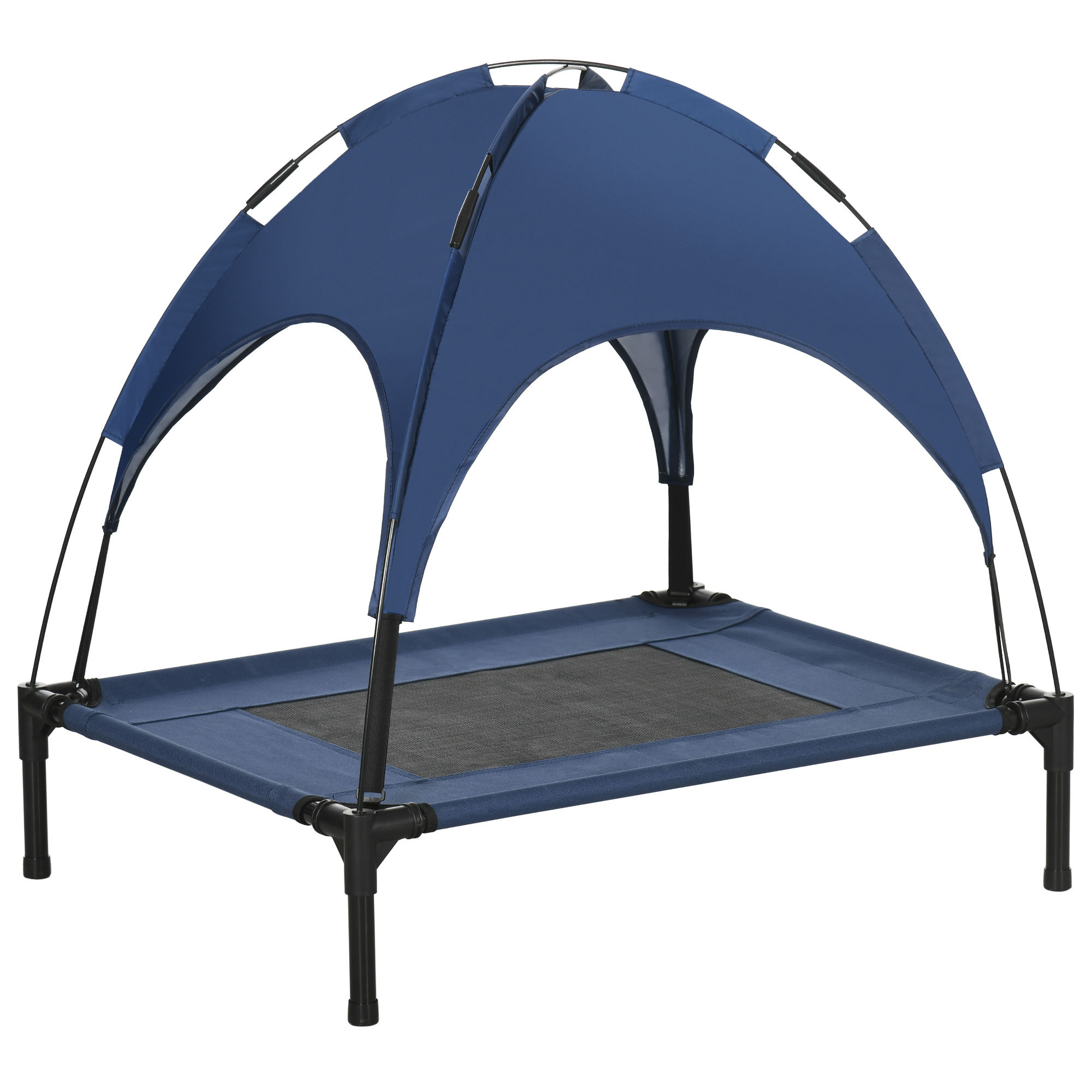 Haustierbett mit Baldachin, Hundebett, klappbar, wetterbeständig, Blau