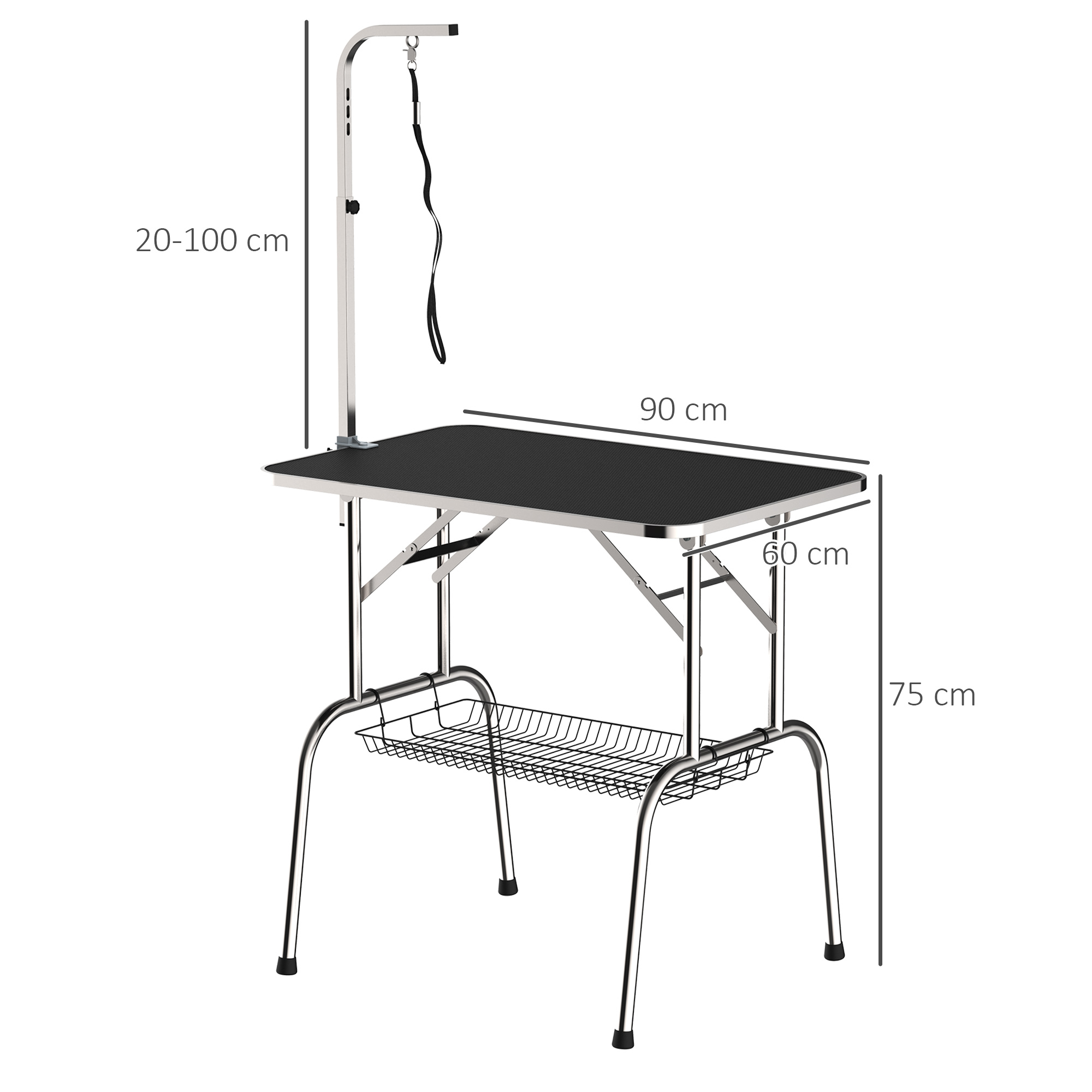 Trimmtisch Tierpflegetisch Schertisch mit Korb Hundepflegetisch klappbar Hundefriseurtisch Hunde Badetisch höhenverstellbar Edelstahl Schwarz