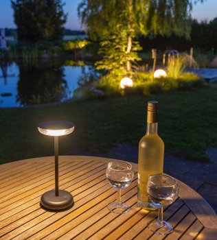 LED Akku-Tischleuchte "Foco Luz", 2900K, IP44, dimmbar, 26cm, matt schwarz