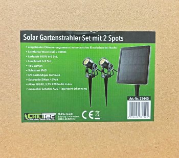 Gartenstrahler Set Solar mit 2 Spots / Solarzelle, Erdspieß, 3000k, IP65