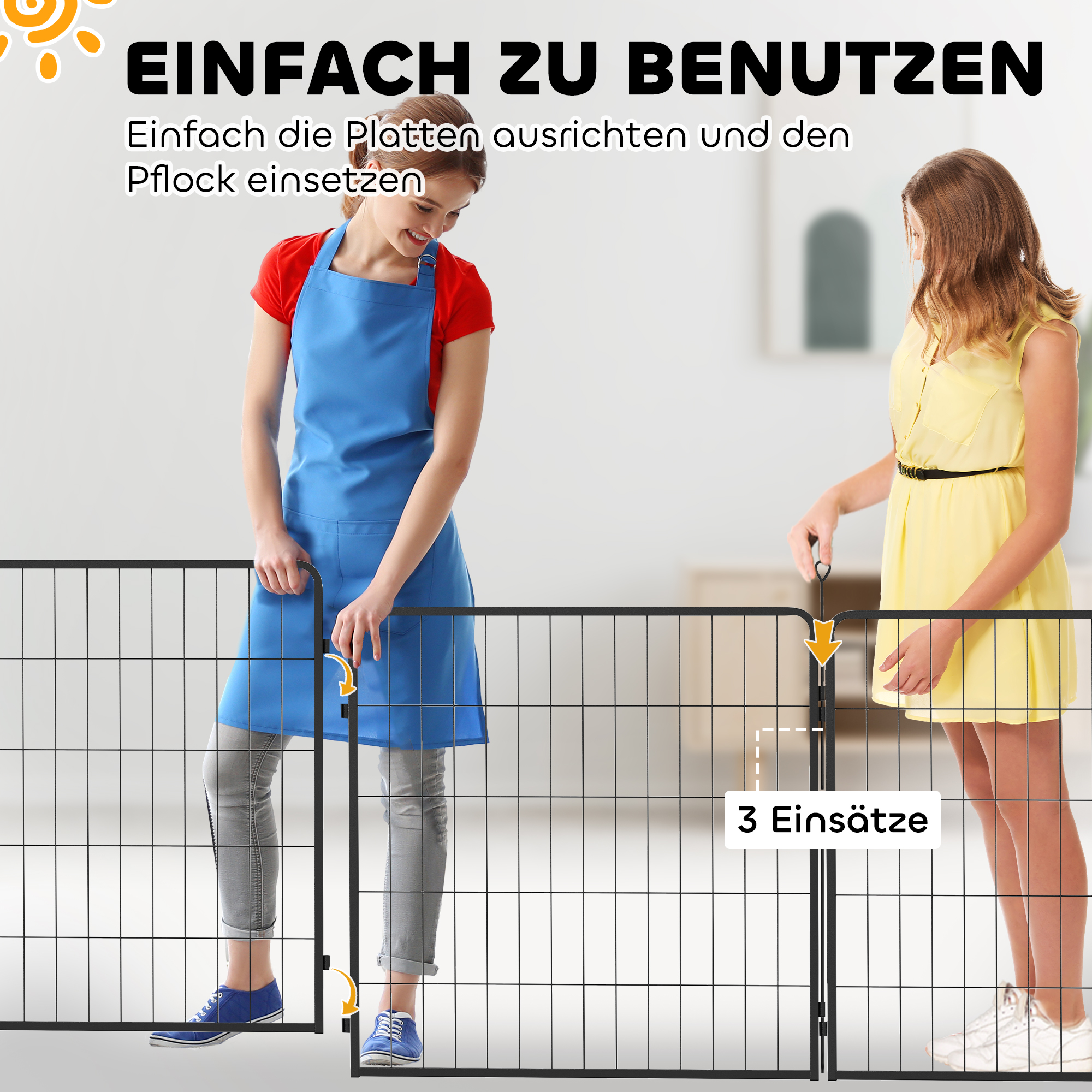 2er-Set Erweiterung für Welpengehege, Hundezaun-Paneele, Haustierspielplatz, Welpenzaun aus Stahl, Grau