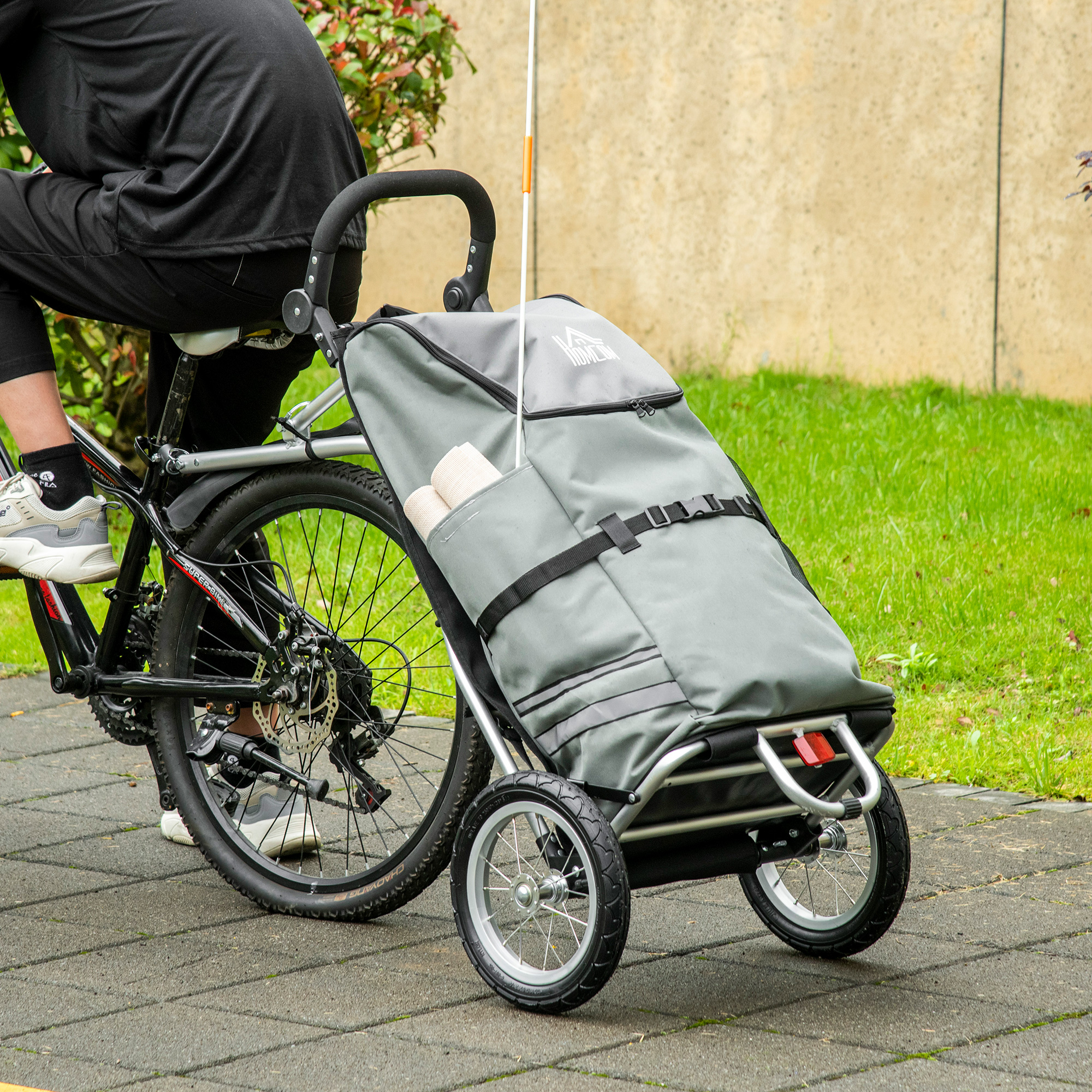 3-in-1 Einkaufstrolley Einkaufswagen Fahrradanhänger Sackkarre, 53 x 43 x 110cm , Grau+Silber