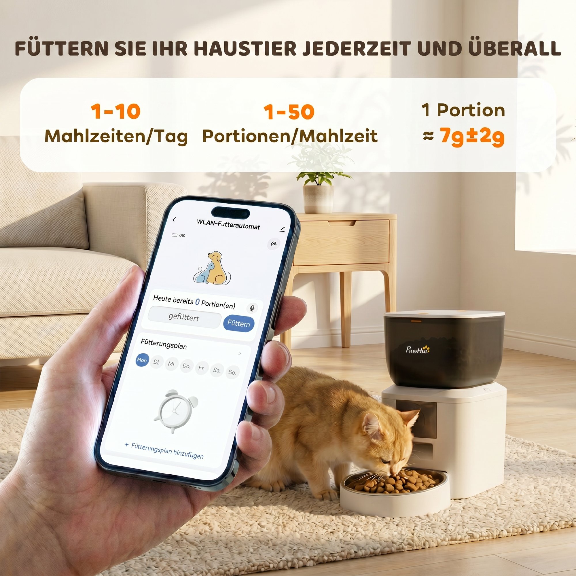 Futterautomat Katze mit Kamera, 2,4 GHz WLAN, App-Steuerung, 4L Futterautomat für 1–10 Mahlzeiten, 2-Wege-Audio