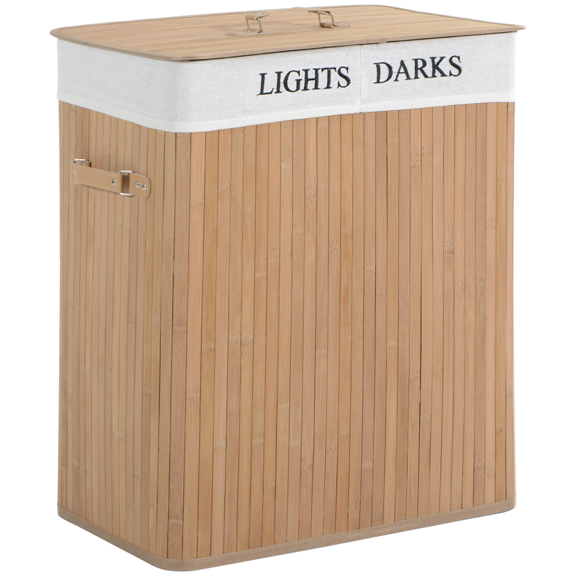 Bambus Wäschekorb mit Deckel 100 L Wäschesammler mit PU-Griffen, Wäschesack aus Segeltuch, Laundry Baskets Wäschesortierer für Waschküche Schlafzimmer Badezimmer Natur