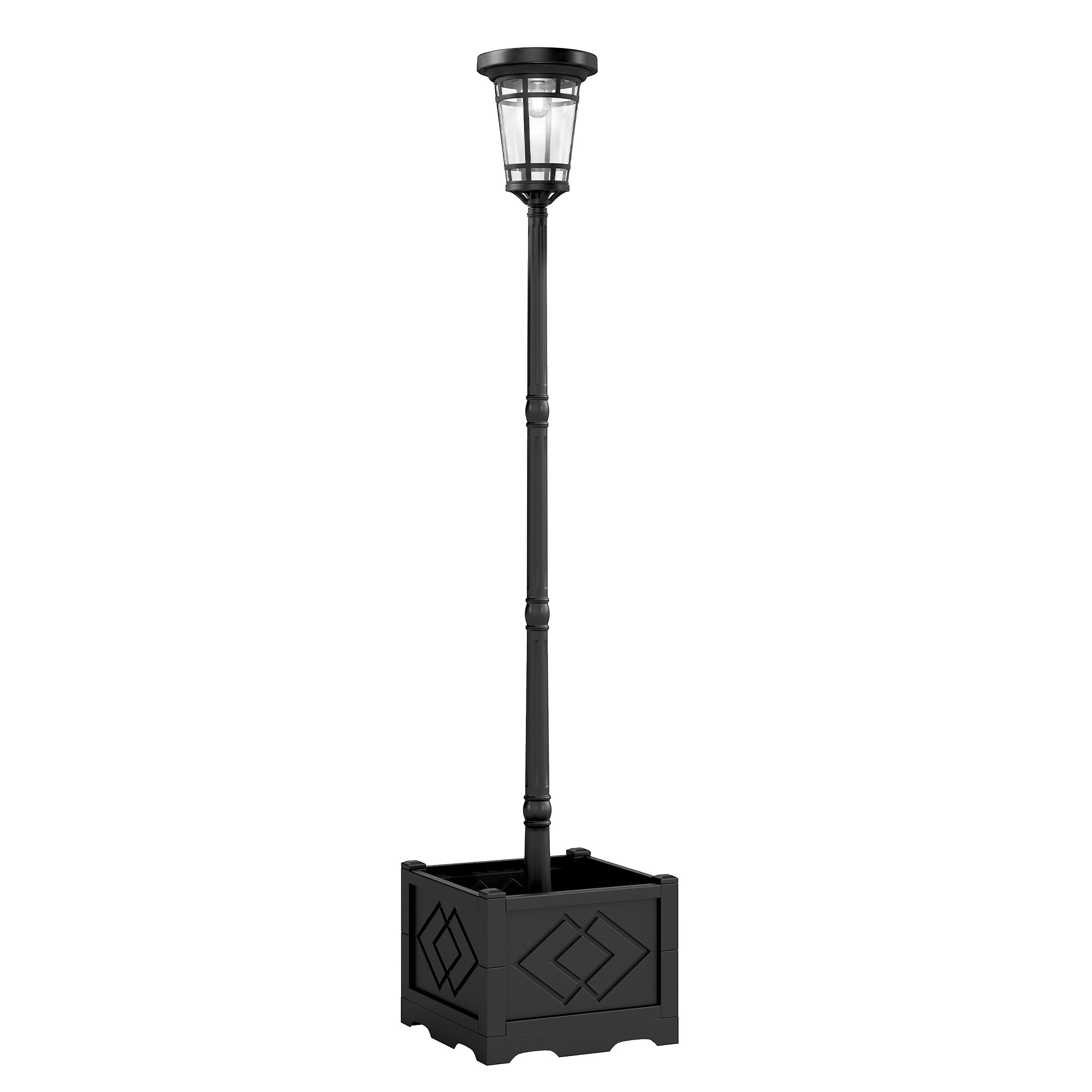 Solar Laterne Stehleuchte mit Blumentopf 195cm Außen Gartenlaterne mit 2 Helligkeitsstufen Lichtsteuerung Schalter IP44