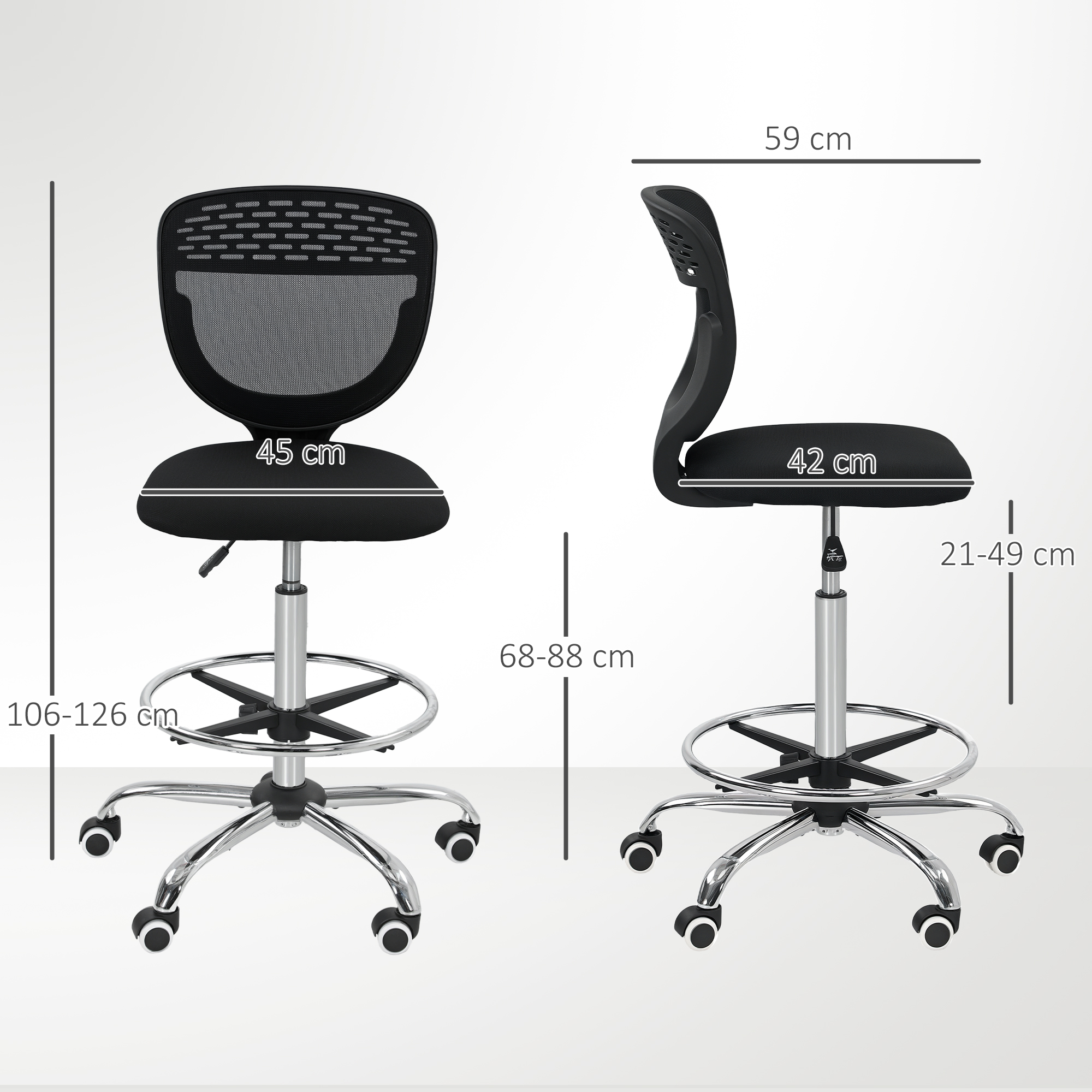 Bürostuhl, Arbeitsstuhl, Schreibtischstuhl, höhenverstellbar, gepolstert, Schwarz