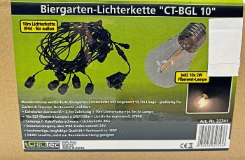 Biergarten-Lichterkette "CT-BGL 15", 1,5 + 12,5m, 15x Filamentlampe 0,8W