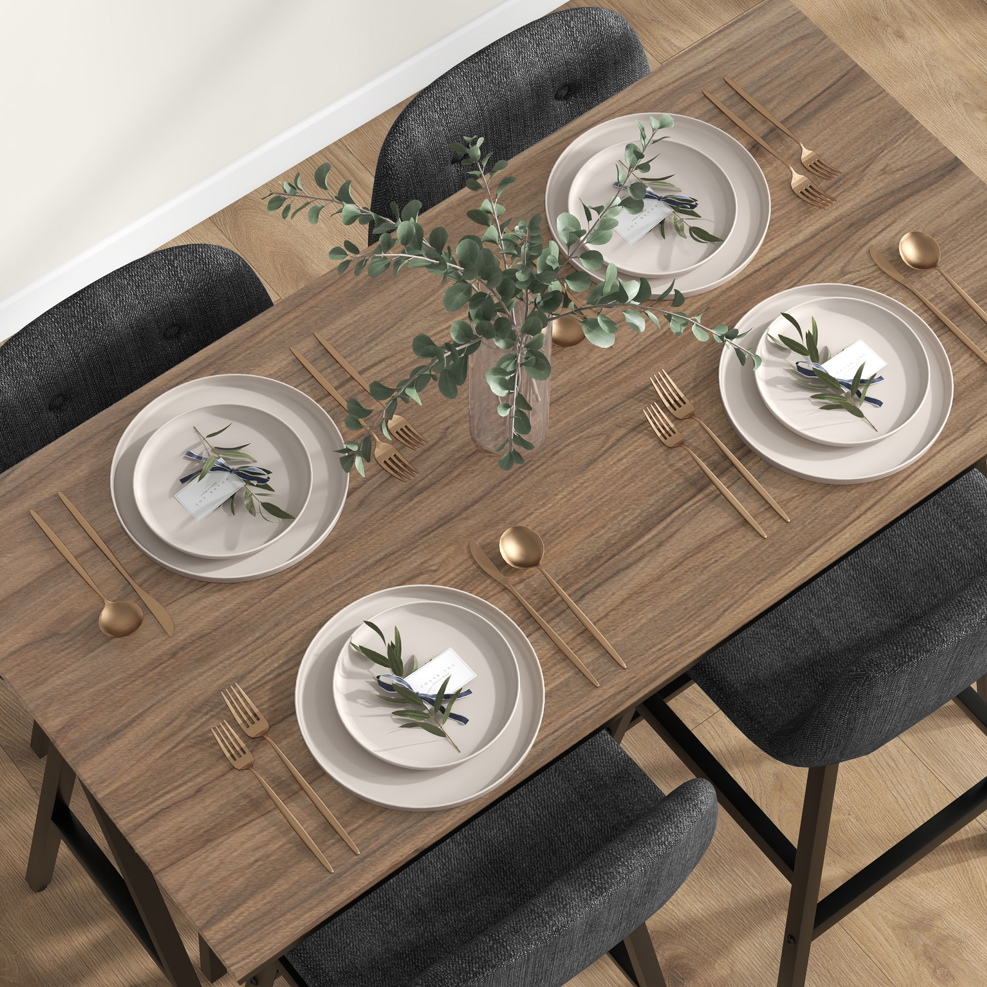Bargarnitur 5-teilig, Tisch und 4 Stühle, Knopfheftung, dicke Polsterung, Leinenoptik, Dunkelgrau