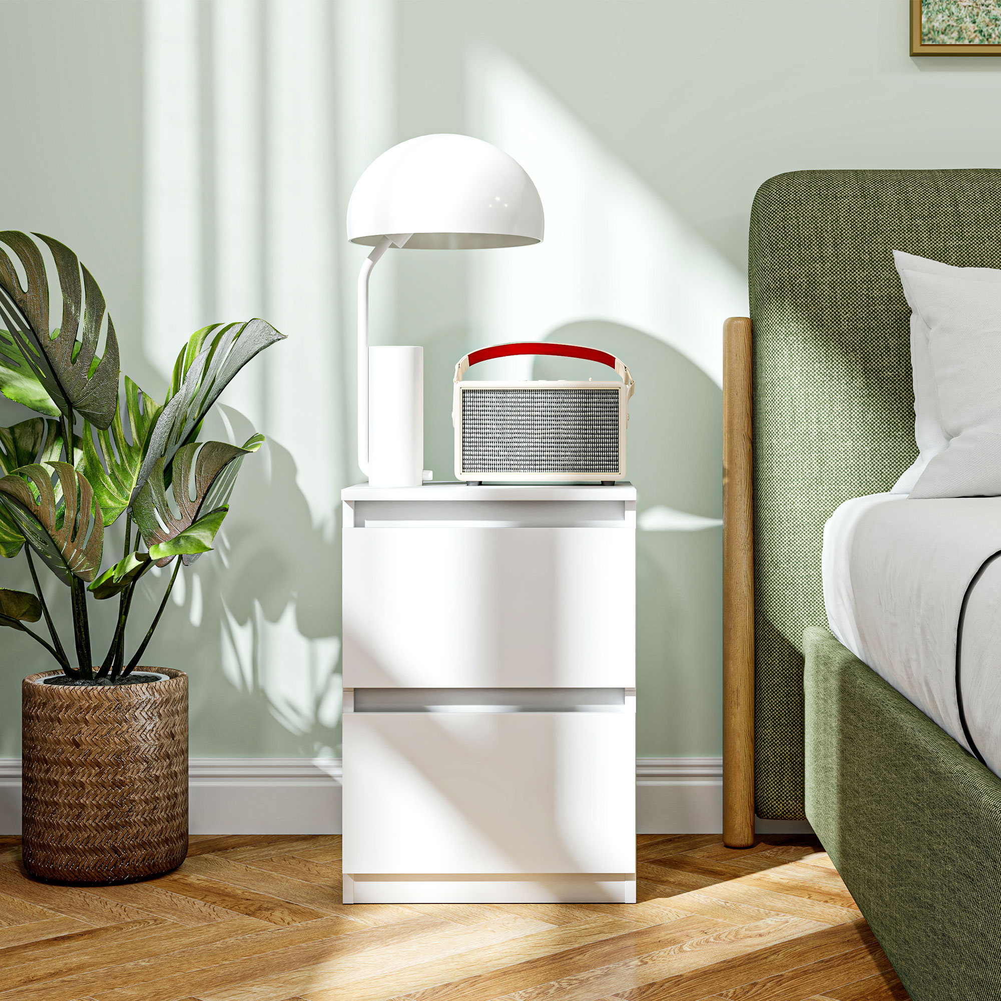 Nachttisch mit 2 Schubladen, Beistelltisch mit Stauraum, für Wohnzimmer, Schlafzimmer, Weiß