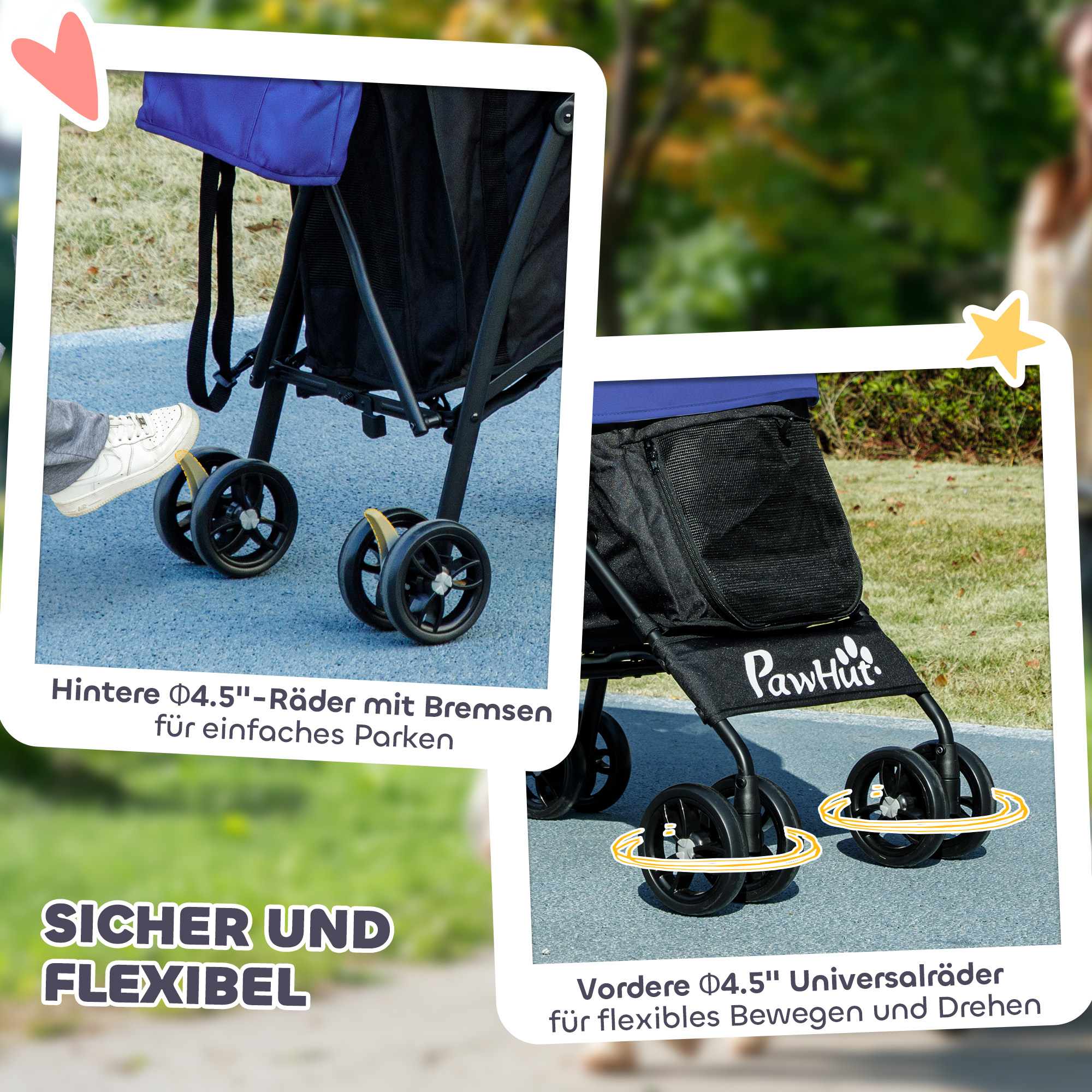 Haustierwagen, Sicherheitsleinen, Netzfenster, 76L x 44B x 103H cm, Dunkelblau