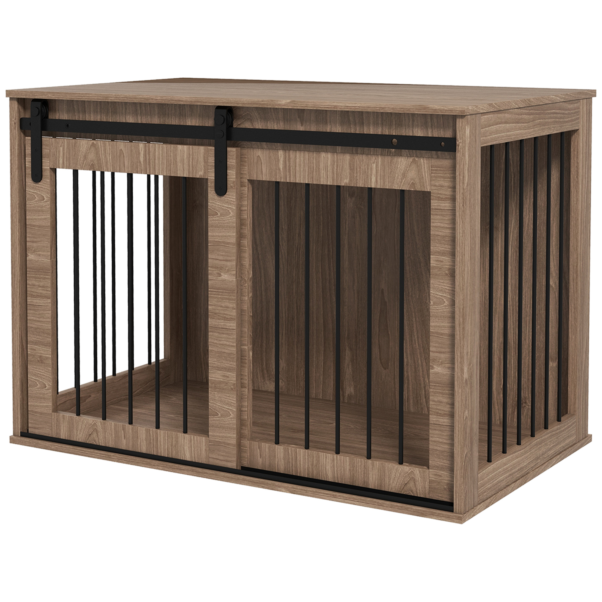 Hundebox Hundekäfig, Verriegelbar, Holzoptik, rustikales Design, 98 cm x 58 cm x 67 cm, Walnuss + Schwarz Hundebox Hundekäfig, Verriegelbar, Holzoptik, rustikales Design, 98 cm x 58 cm x 67 cm, Walnuss + Schwarz
