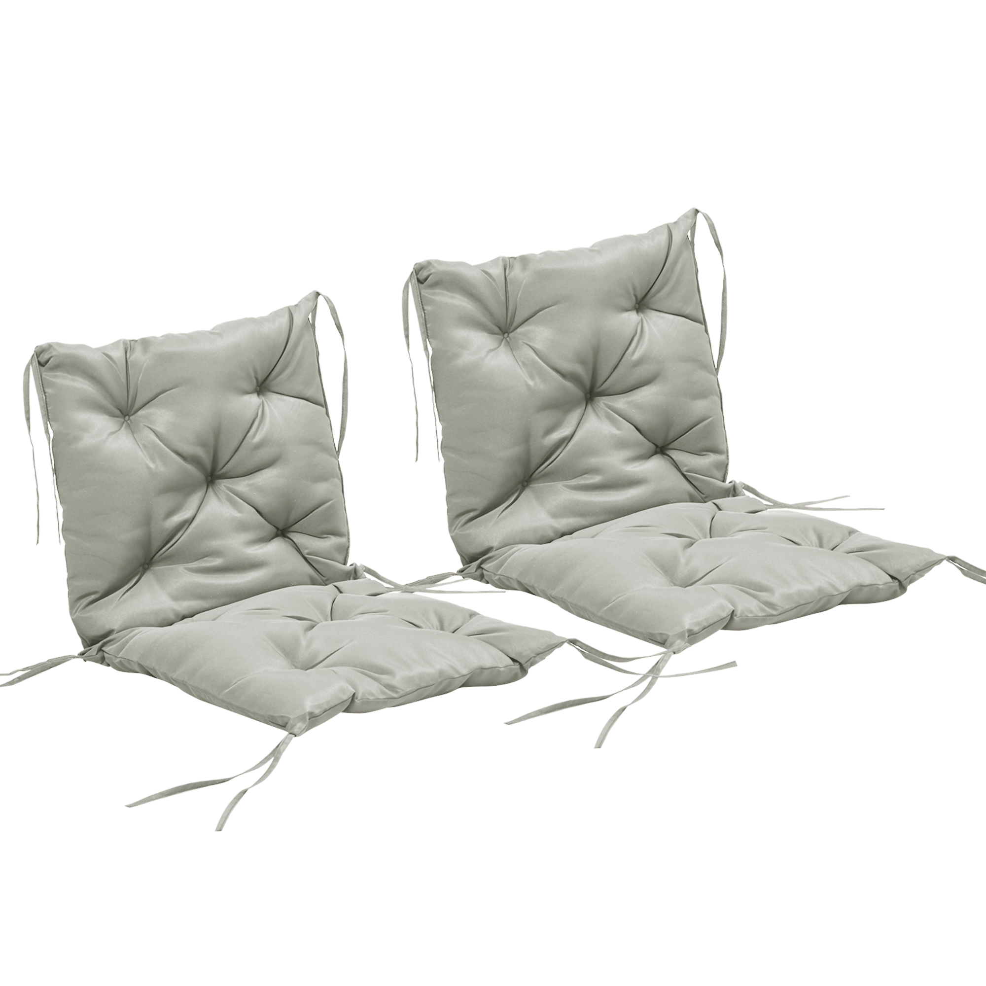 2er-Set Sitzkissen, 98 x 50 cm Stuhlkissen mit Bindebänder, Stoffbezug, 8cm dick Hellgrau