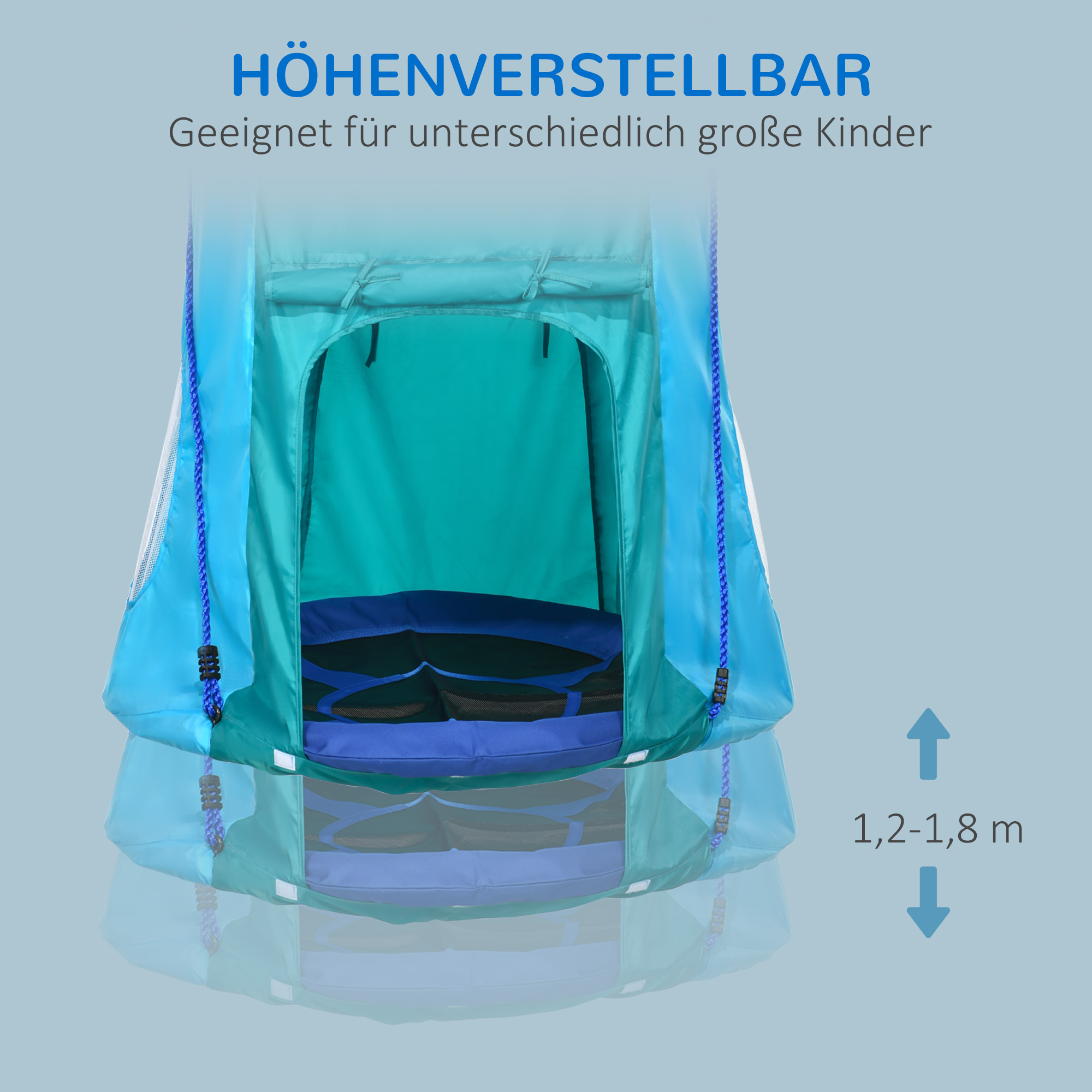 Nestschaukel mit Zelt, Ø100 cm, längenverstellbare Seile, wasserdicht, bis 150 kg belastbar, blaugrün