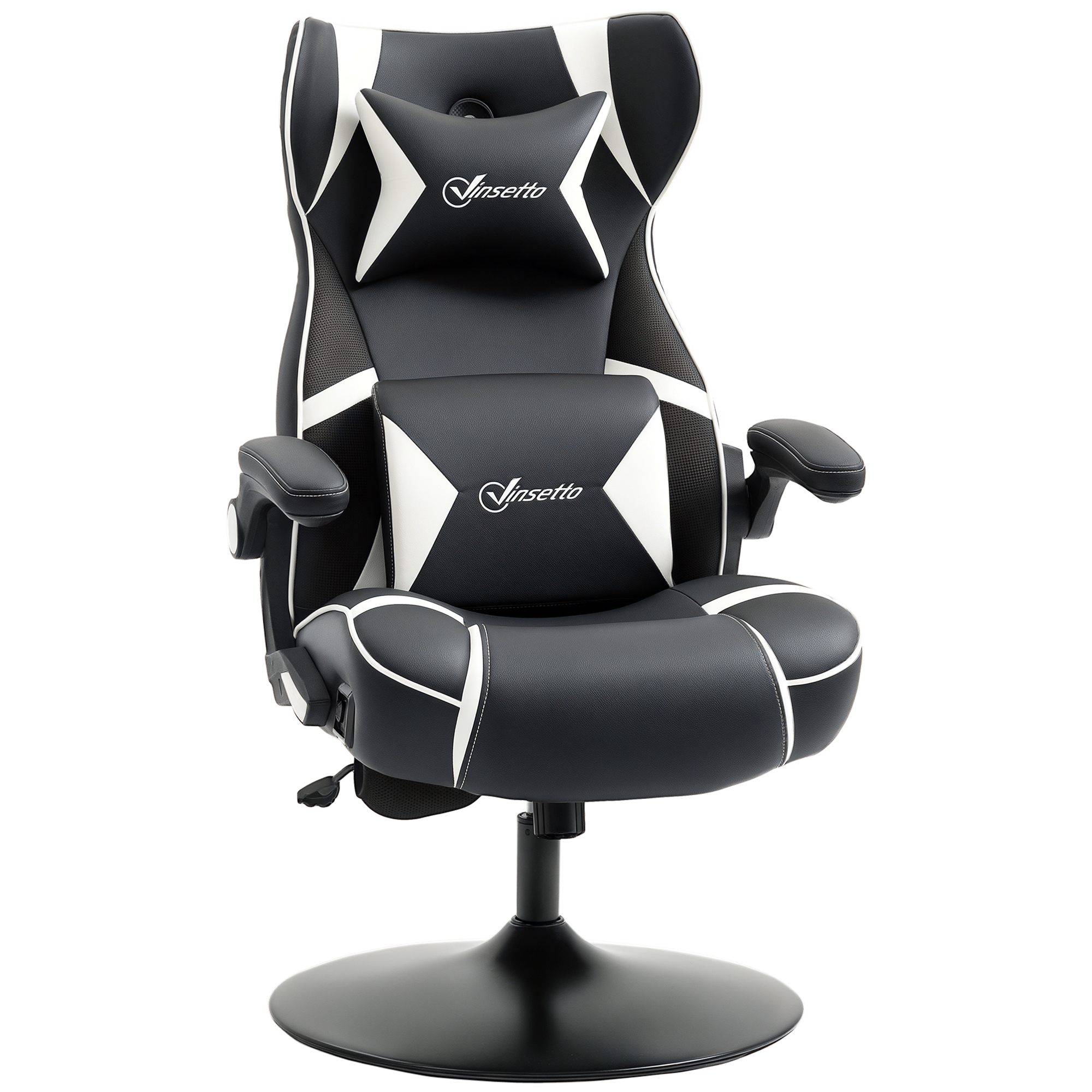 Gamingsessel, Gamingstuhl, integrierte Lautsprecher, neigbare Rücklehne, schwarz+weiß, 69 x 73 x 118cm