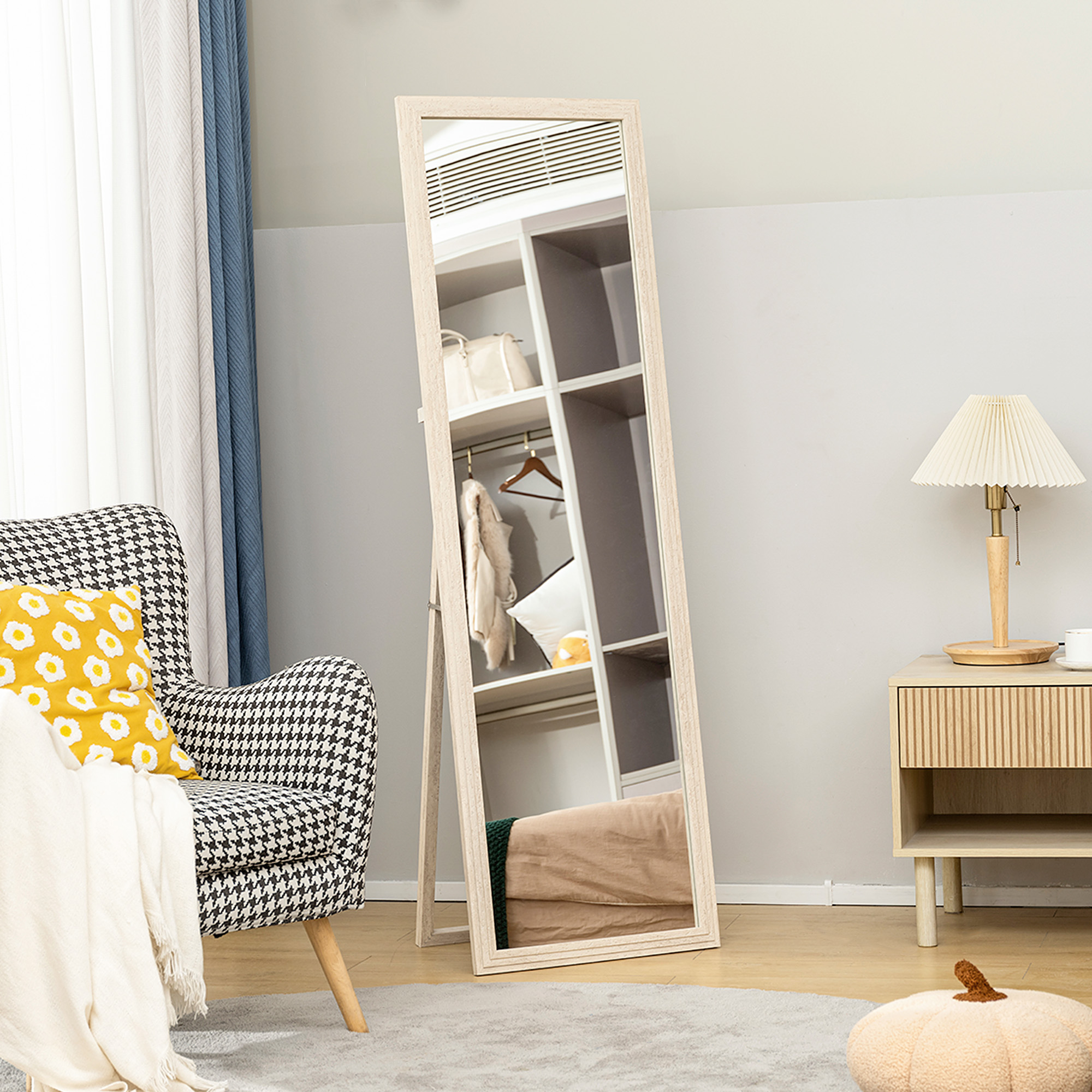 160 x 50 cm Ganzkörperspiegel, vielseitig verwendbar, rechteckiges Design mit Rahmen, Weiß